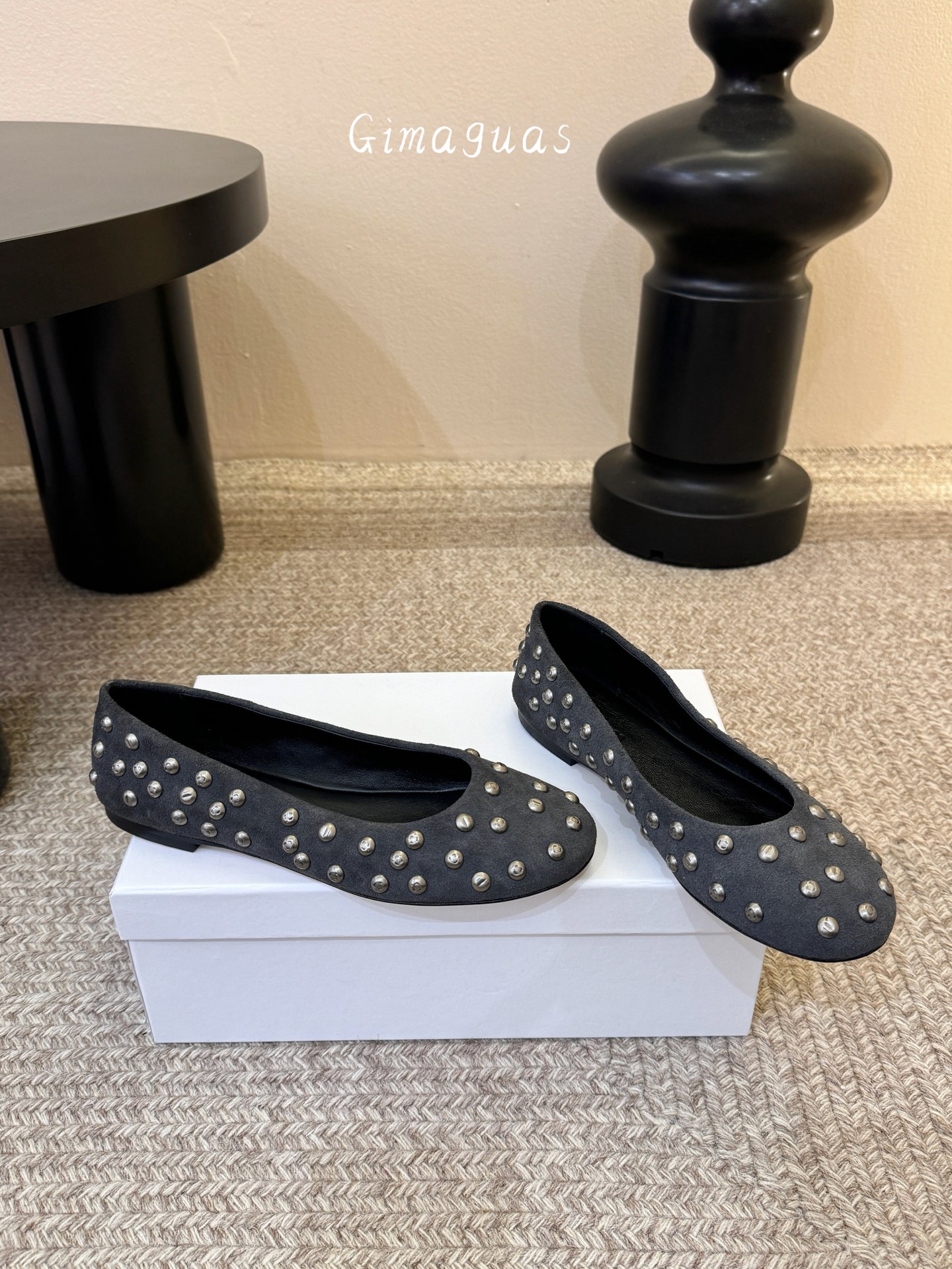 gimaguas小众铆钉单鞋可以暴走的芭蕾鞋完全不磨脚，不掉跟内外超柔软小羊皮意大利进口绒面真皮底尺码3