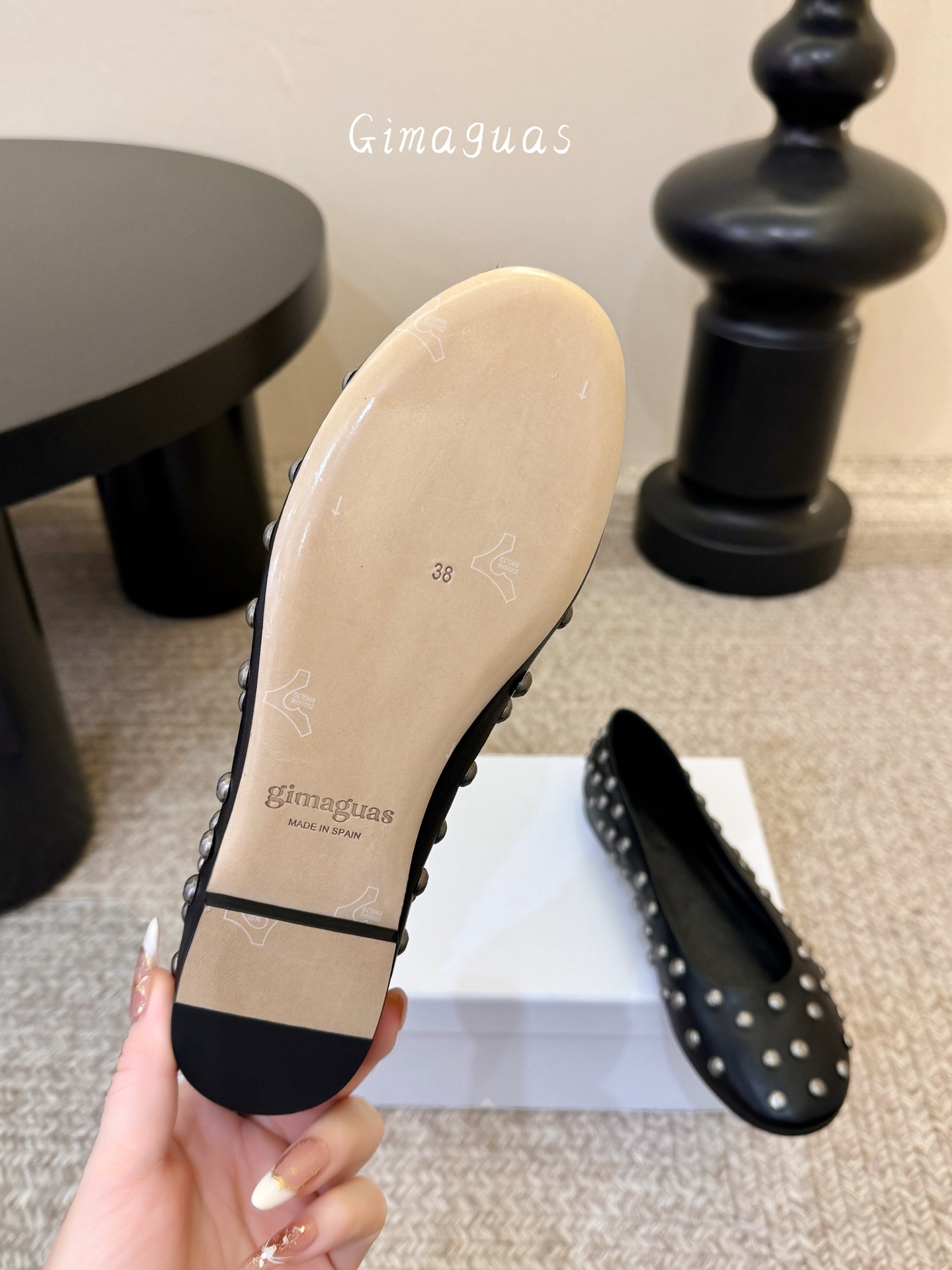 gimaguas小众铆钉单鞋可以暴走的芭蕾鞋完全不磨脚，不掉跟内外超柔软小羊皮意大利进口绒面真皮底尺码3