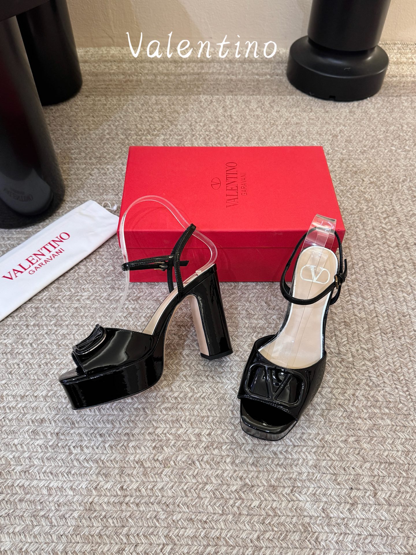 Valentino Black Ankle Strap Platform Sandals
