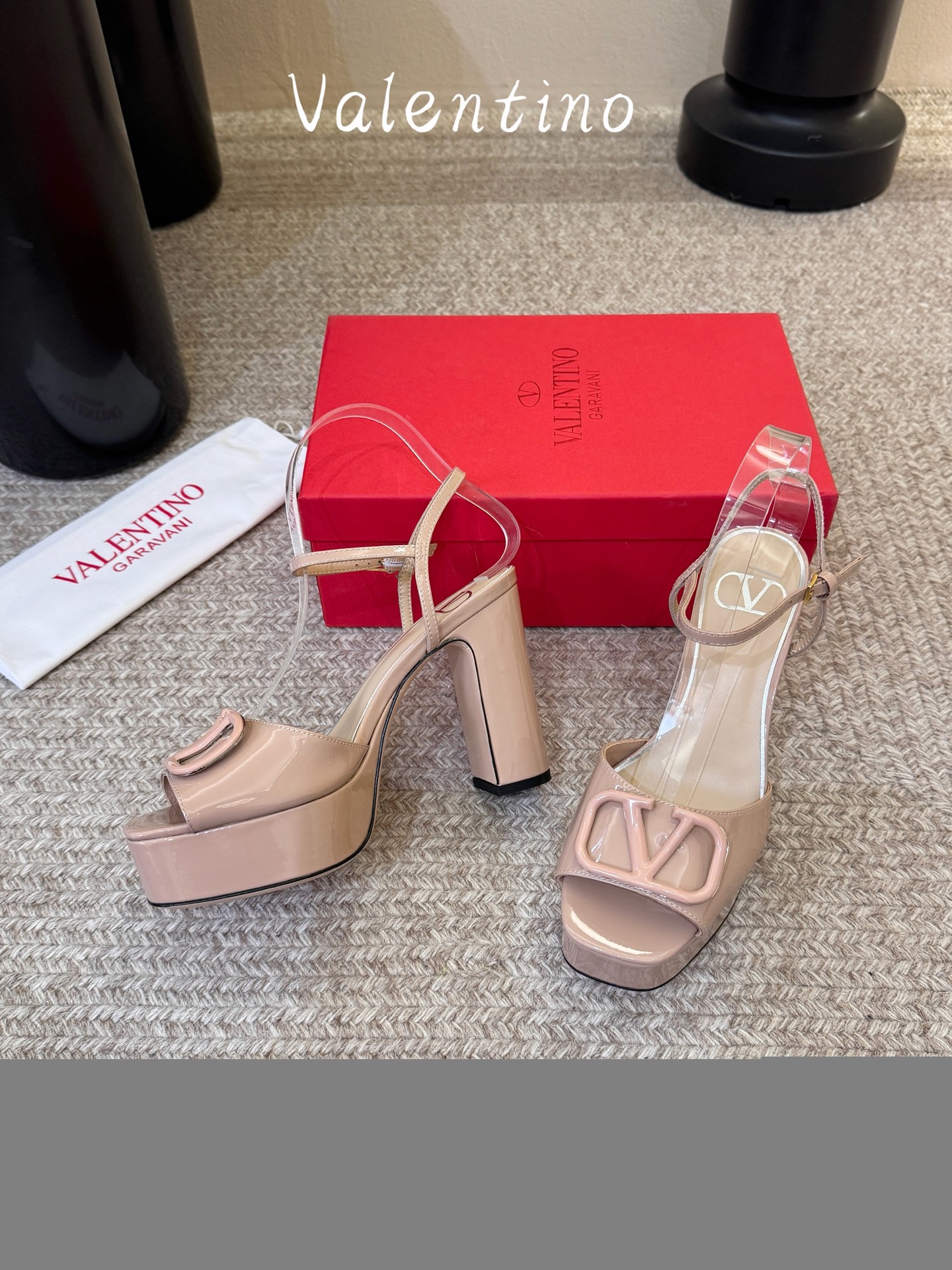 Valentino Beige Logo Platform Sandals