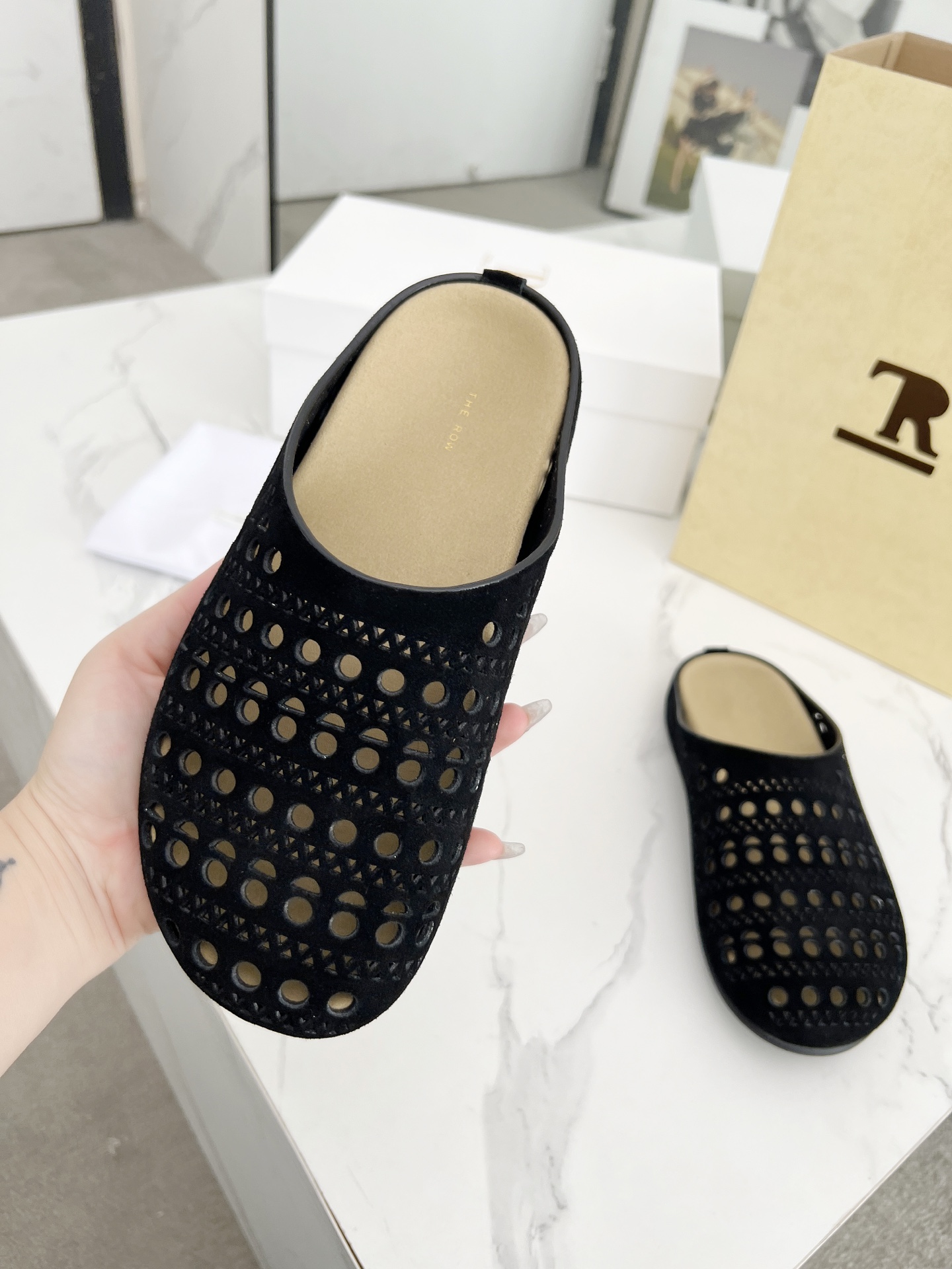 The Row Black Suede Cutout Mules Trendy Thick Sole Slip-Ons 6 i1742719510002 2882 0 4