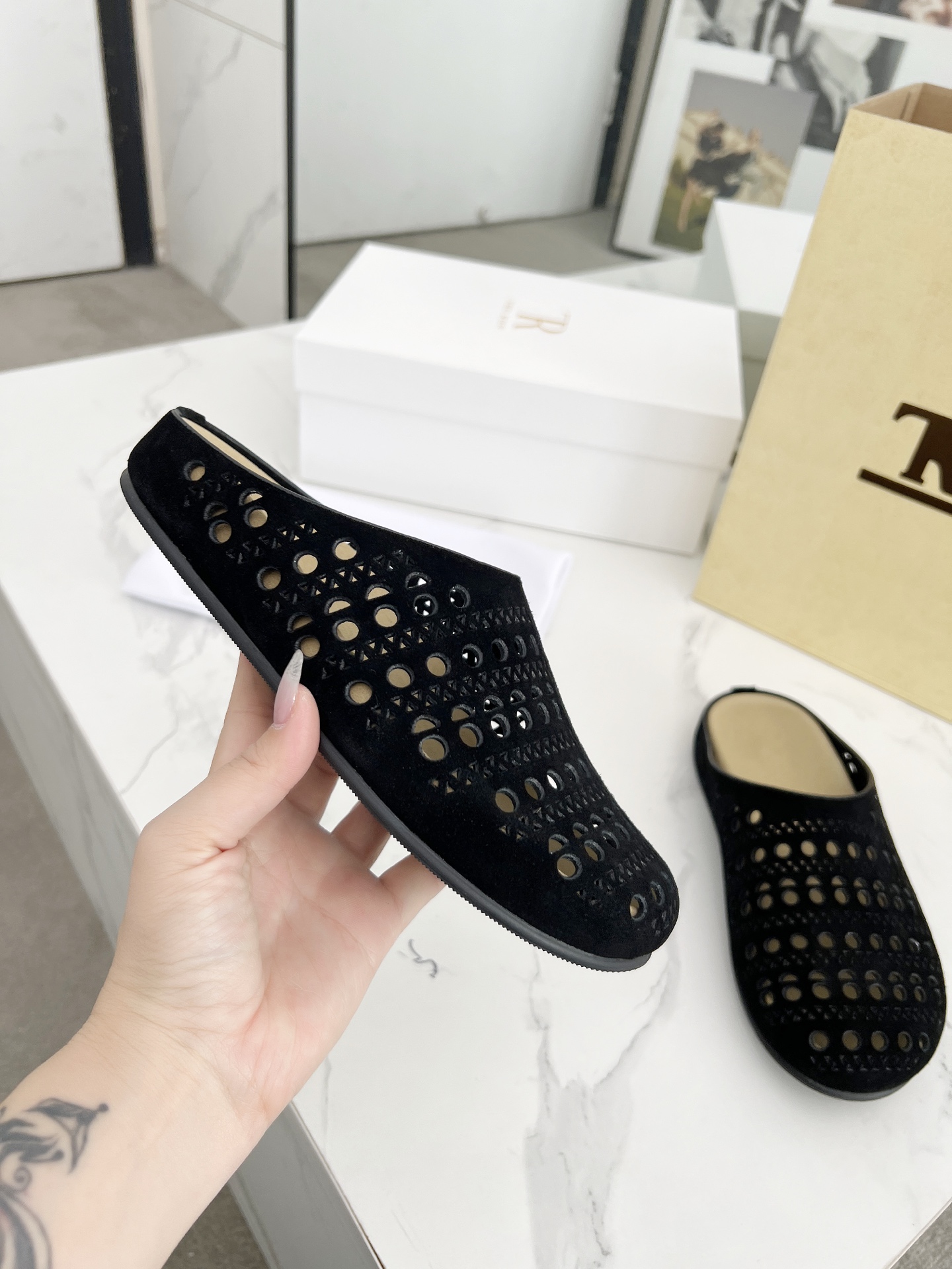 The Row Black Suede Cutout Mules Trendy Thick Sole Slip-Ons 7 i1742719510096 3668 0 5