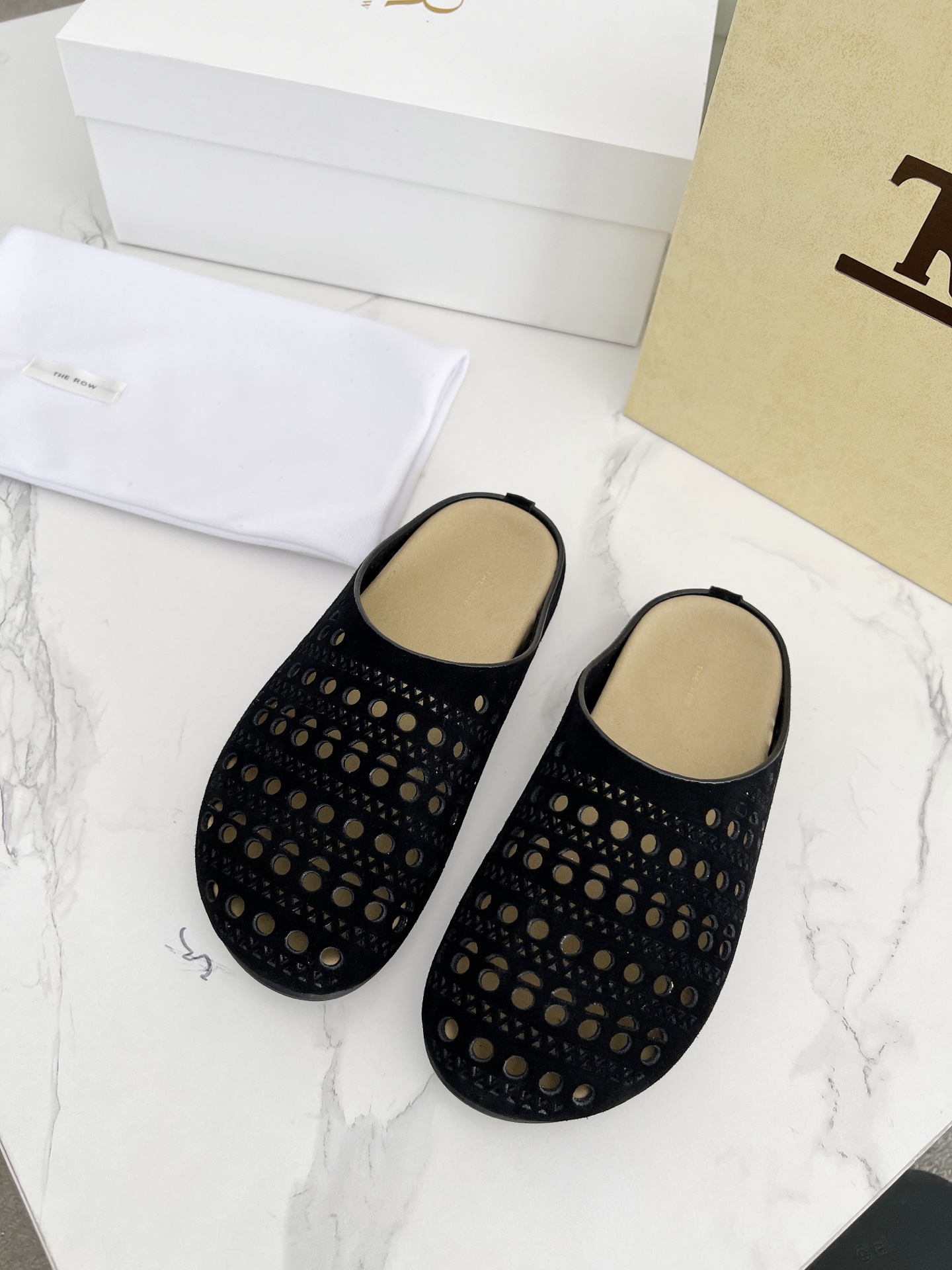 The Row Black Suede Cutout Mules Trendy Thick Sole Slip-Ons 4 i1742719511198 5311 0 0