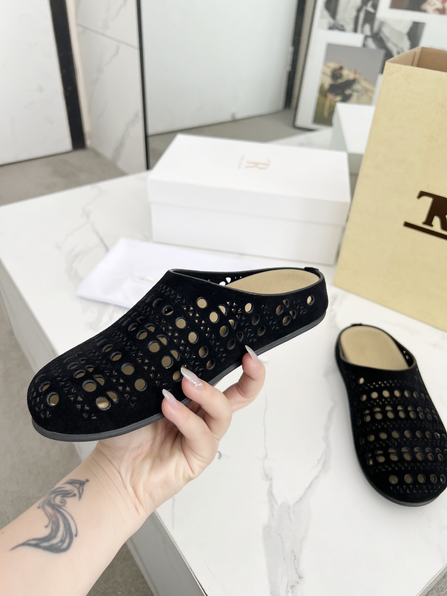 The Row Black Suede Cutout Mules Trendy Thick Sole Slip-Ons 8 i1742719511203 4317 0 6