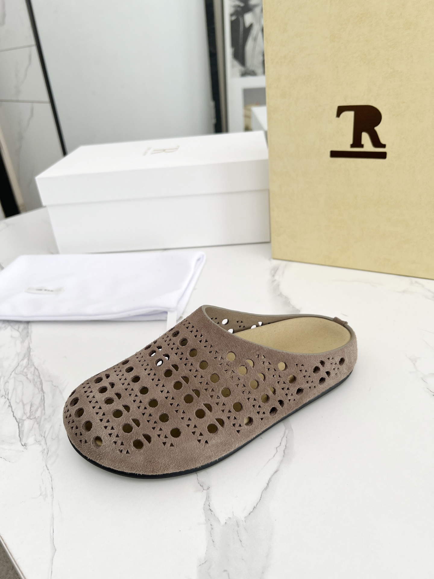 The Row Cutout Suede Slippers Mules Comfortable Flat Sandals Shoes 3 i1742719530458 6263 0 8