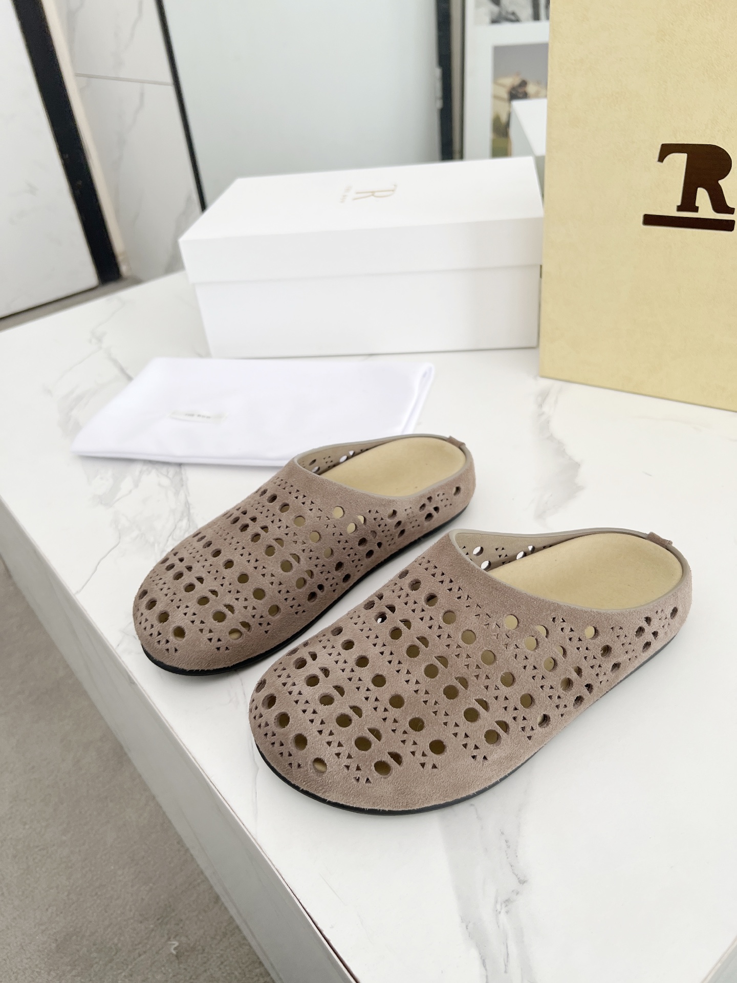 The Row Cutout Suede Slippers Mules Comfortable Flat Sandals Shoes 2 i1742719531308 9093 0 3