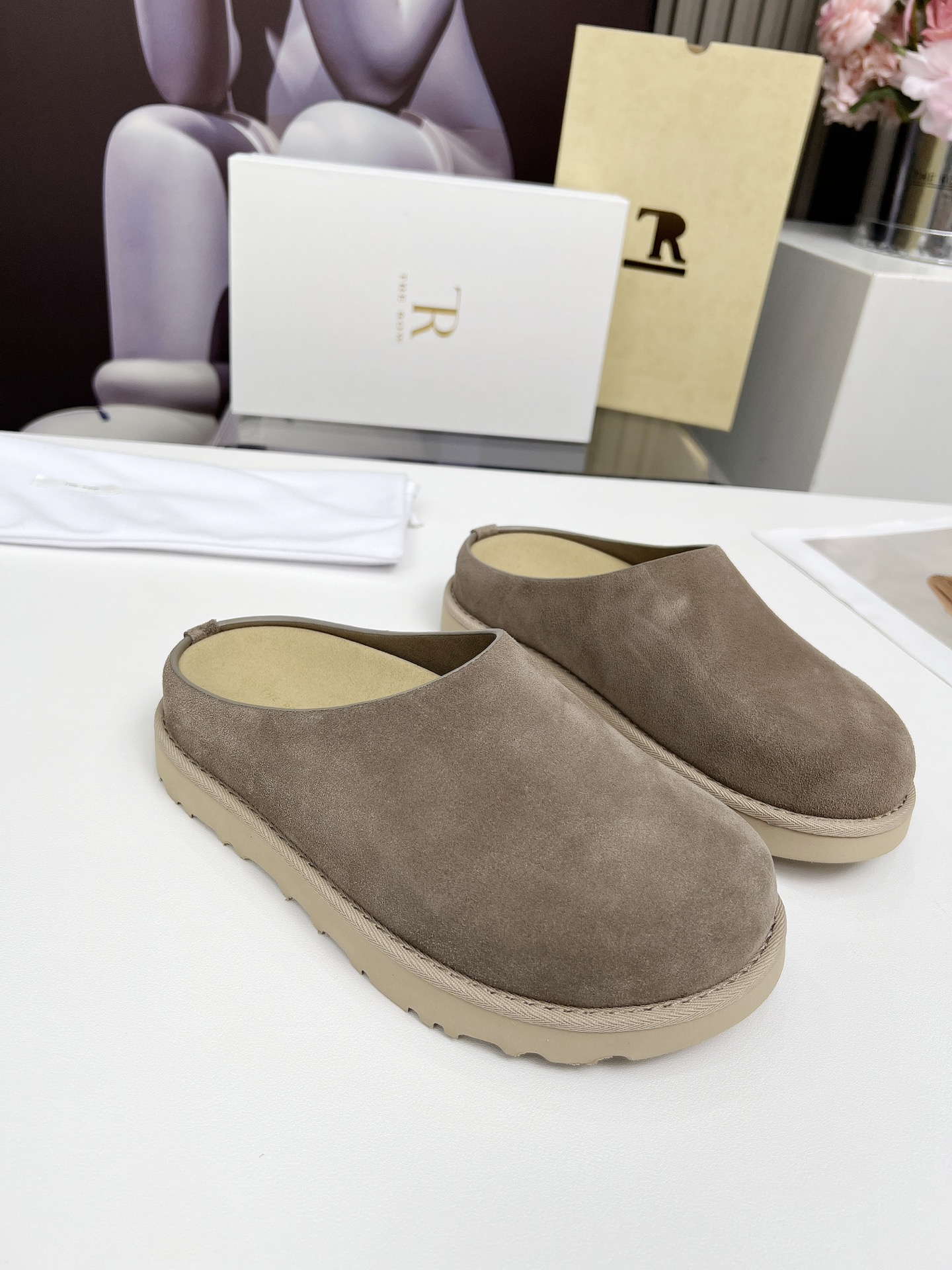 The Row Suede Clogs - Stylish Thick Sole Mules in Taupe for Women 2 i1744359040585 8833 0 2