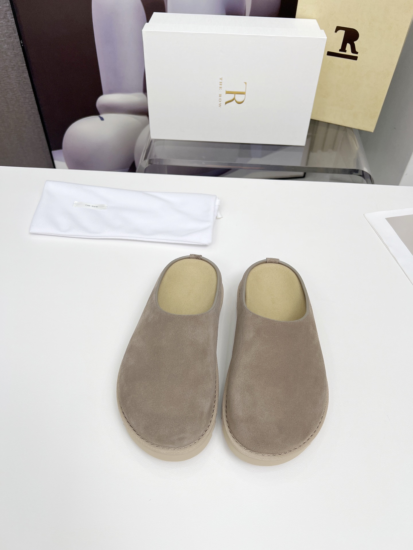 The Row Suede Clogs - Stylish Thick Sole Mules in Taupe for Women 6 i1744359041758 8233 0 0