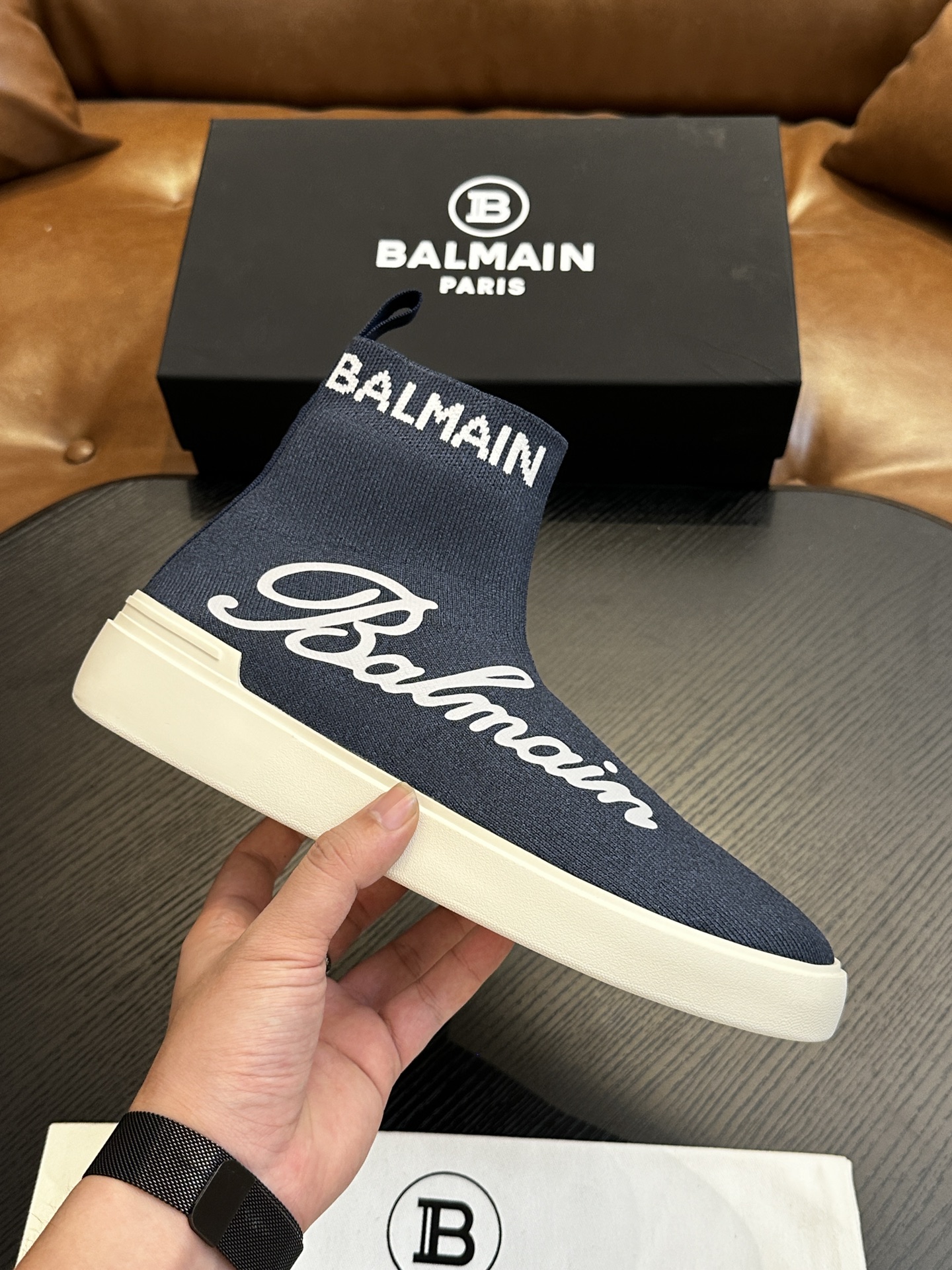 NO:276569,Balmain Racer mid-top knitted sneakers High-density knitted fabrics with hand-craftsmanship, rear-mounted shoe rings, foot covers, logo insoles, foam thick sole. Size 39-44, (customized for 45, 46),,balmain,sneakers19860909Balmain Racer 中帮针织运动鞋 高密度针织面料搭配手工工艺、后置提鞋环,套脚,logo鞋垫、发泡厚底. 码数39-44,（45、46定做）,,balmain,sneakers,Men's shoes