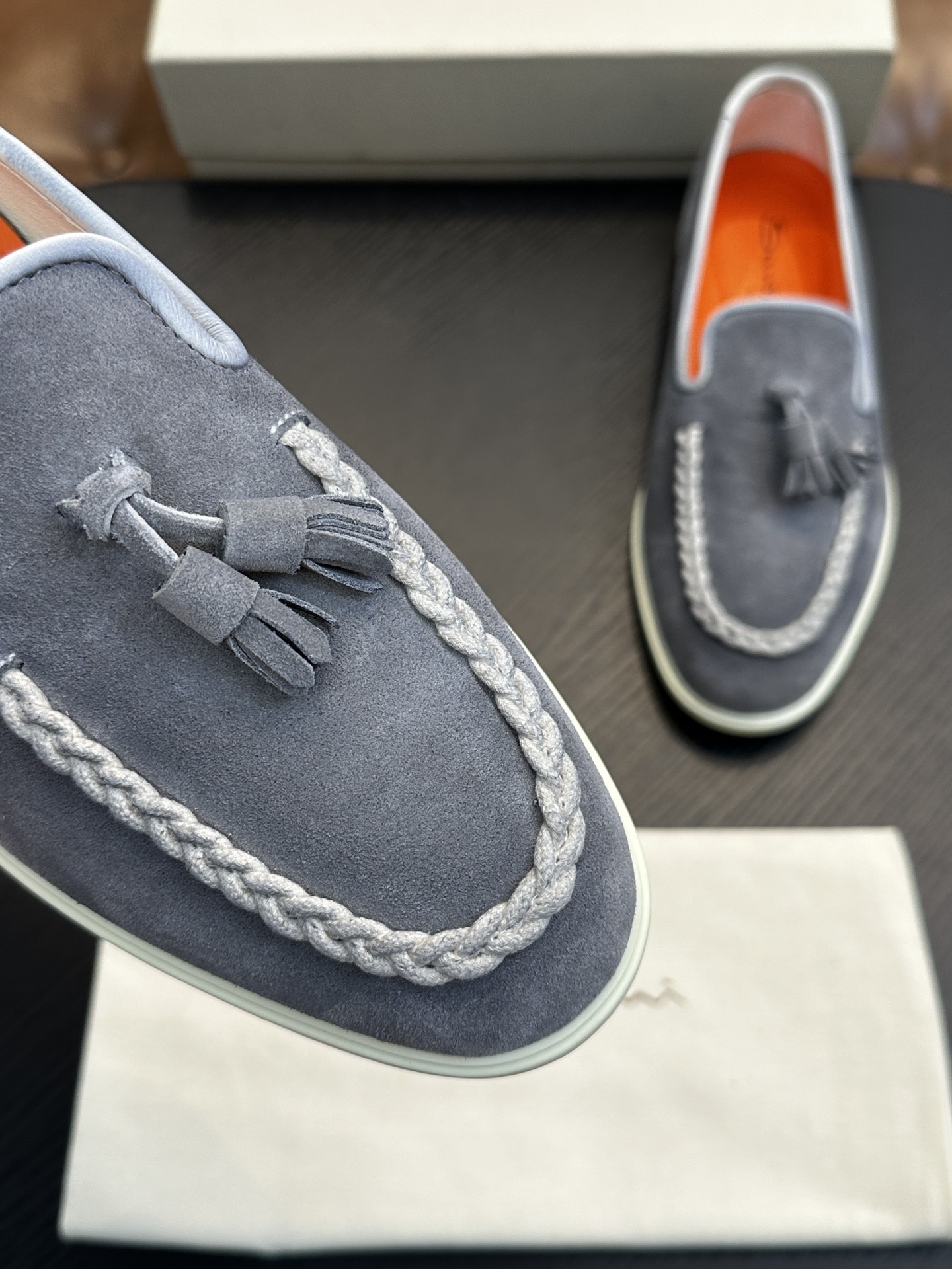 Santoni Men's Gray Suede Tassel Loafers - Italian Handmade Casual Shoes 7 i1734274537 2031 2