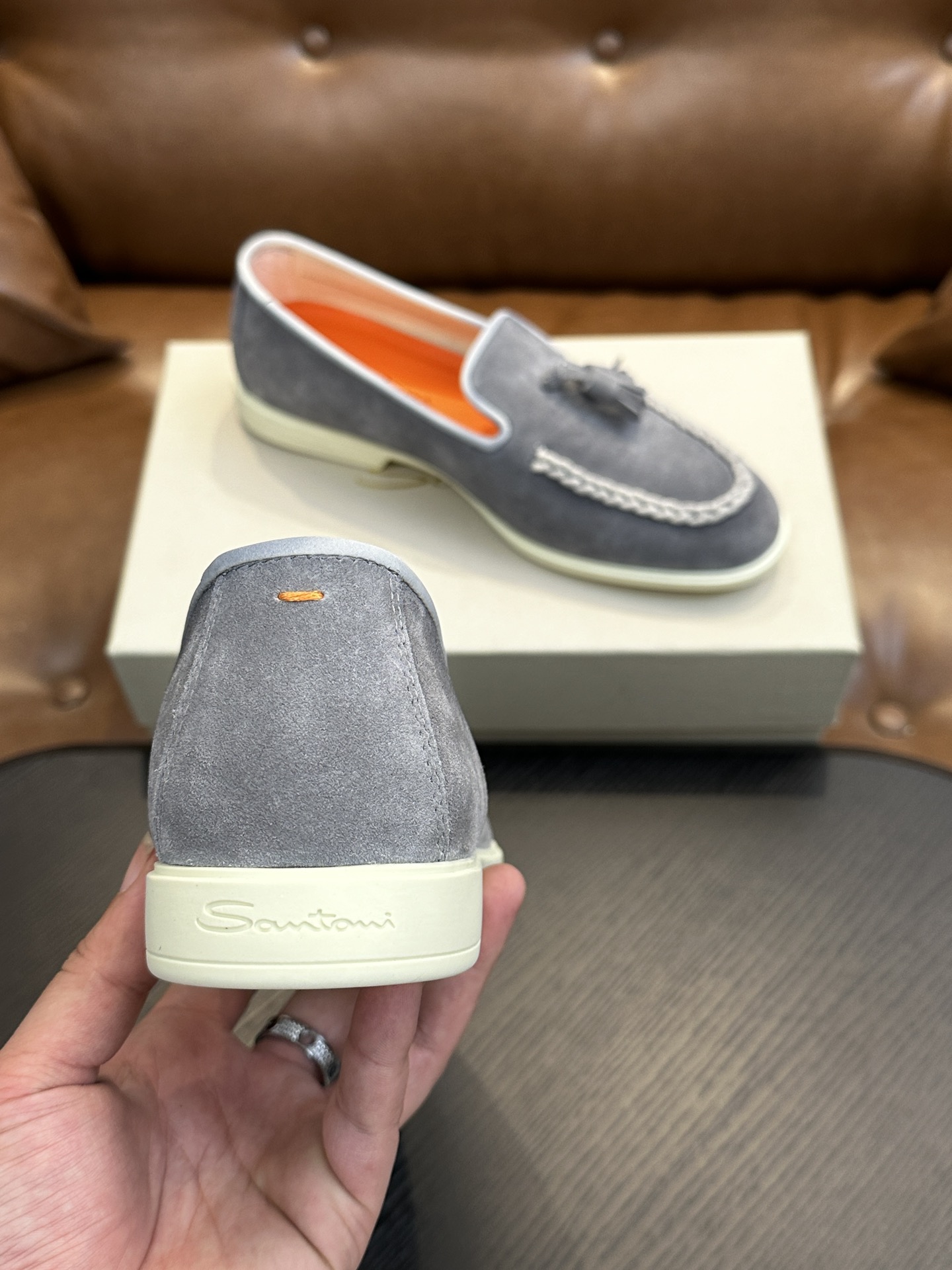 Santoni Men's Gray Suede Tassel Loafers - Italian Handmade Casual Shoes 9 i1734274537 3436 1
