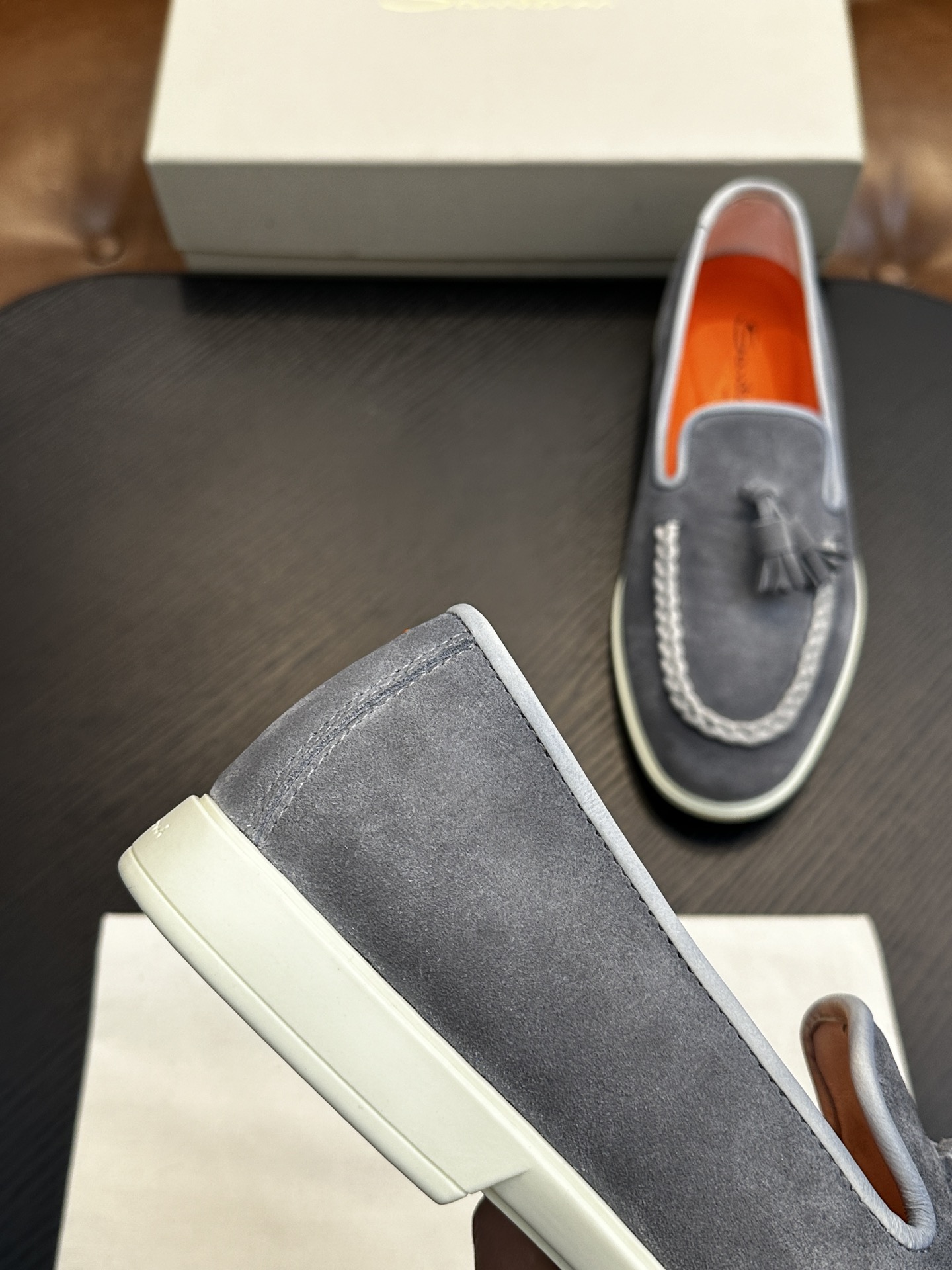 Santoni Men's Gray Suede Tassel Loafers - Italian Handmade Casual Shoes 8 i1734274537 7000 4