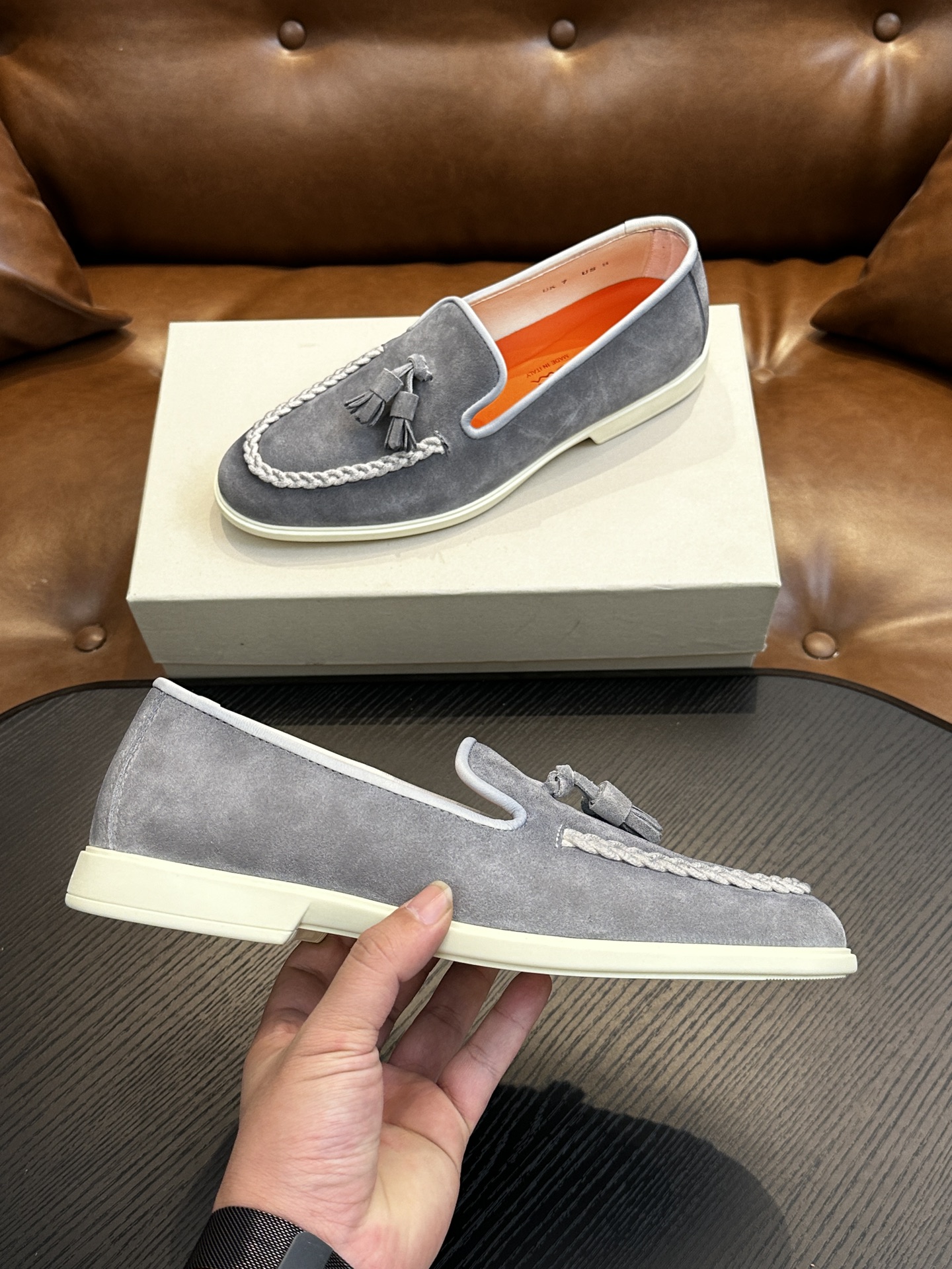 Santoni Men's Gray Suede Tassel Loafers - Italian Handmade Casual Shoes 6 i1734274539 1141 0