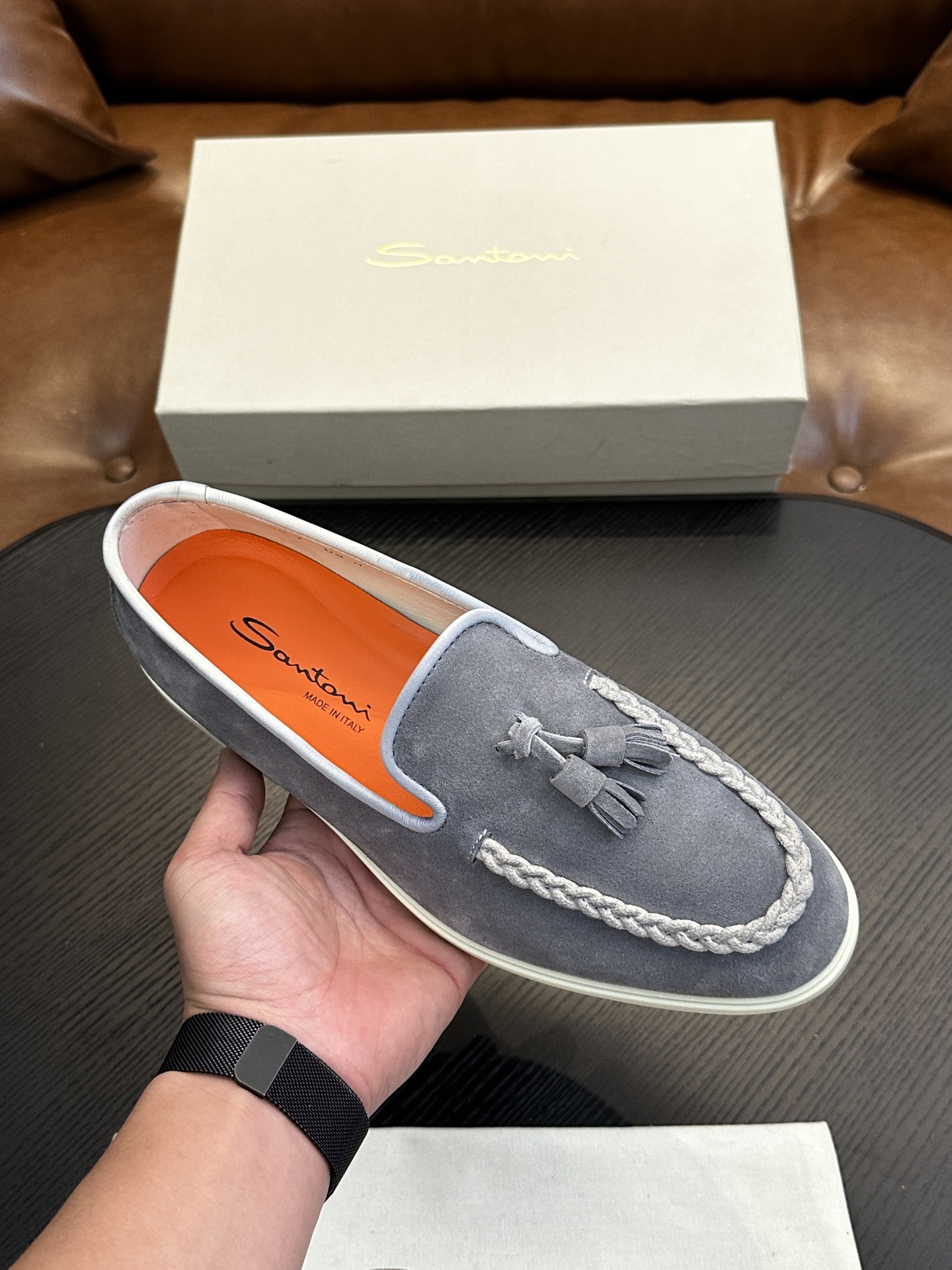 Santoni Men's Gray Suede Tassel Loafers - Italian Handmade Casual Shoes 3 i1734274539 6986 0