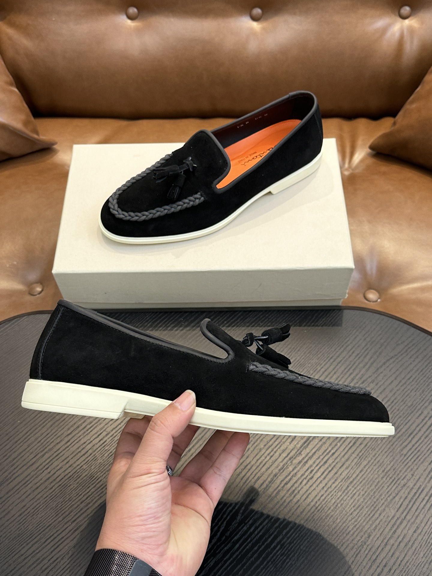 Santoni Men's Suede Tassel Loafers - Italian Handmade Comfort & Style 6 i1734274547 5592 4