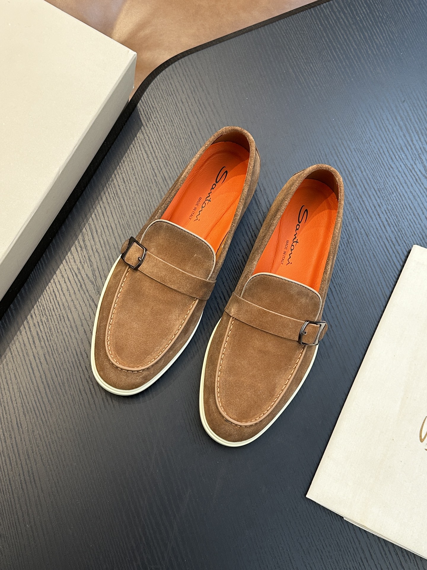 Santoni Men's Brown Suede Loafers with Buckle Detail - Handmade in Italy 4 i1738678625 1771 0