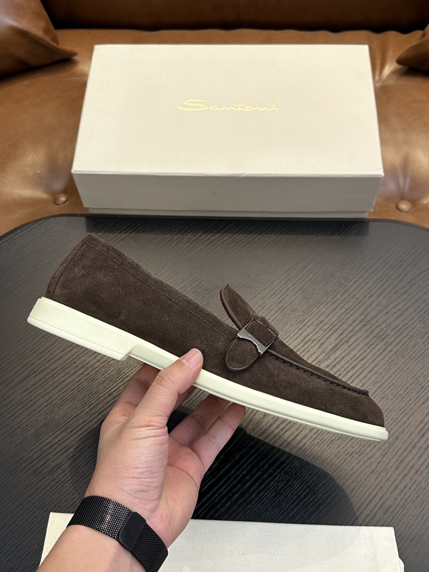 Santoni Men's Brown Suede Loafers - Handcrafted Italian Comfort & Style 1 Santoni Men's Brown Suede Loafers - Handcrafted Italian Comfort & Style