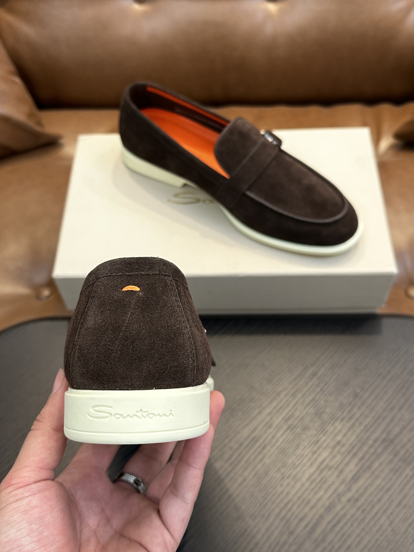Santoni Men's Brown Suede Loafers - Handcrafted Italian Comfort & Style 9 i1738678637 5020 0