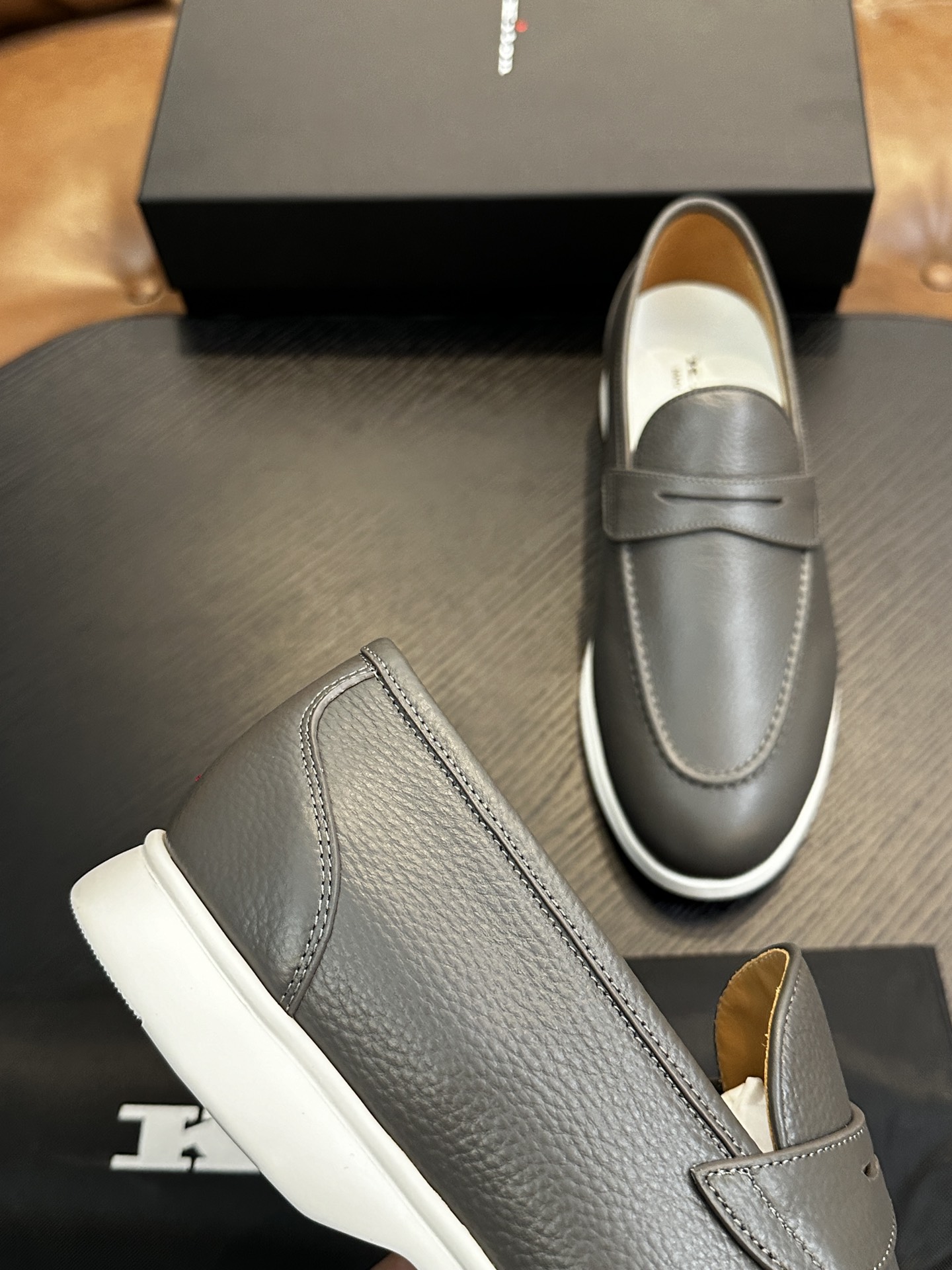 Kiton Men's Gray Leather Penny Loafers Comfortable Breathable Shoes Size 39-44 8 i1743358918 6579 7