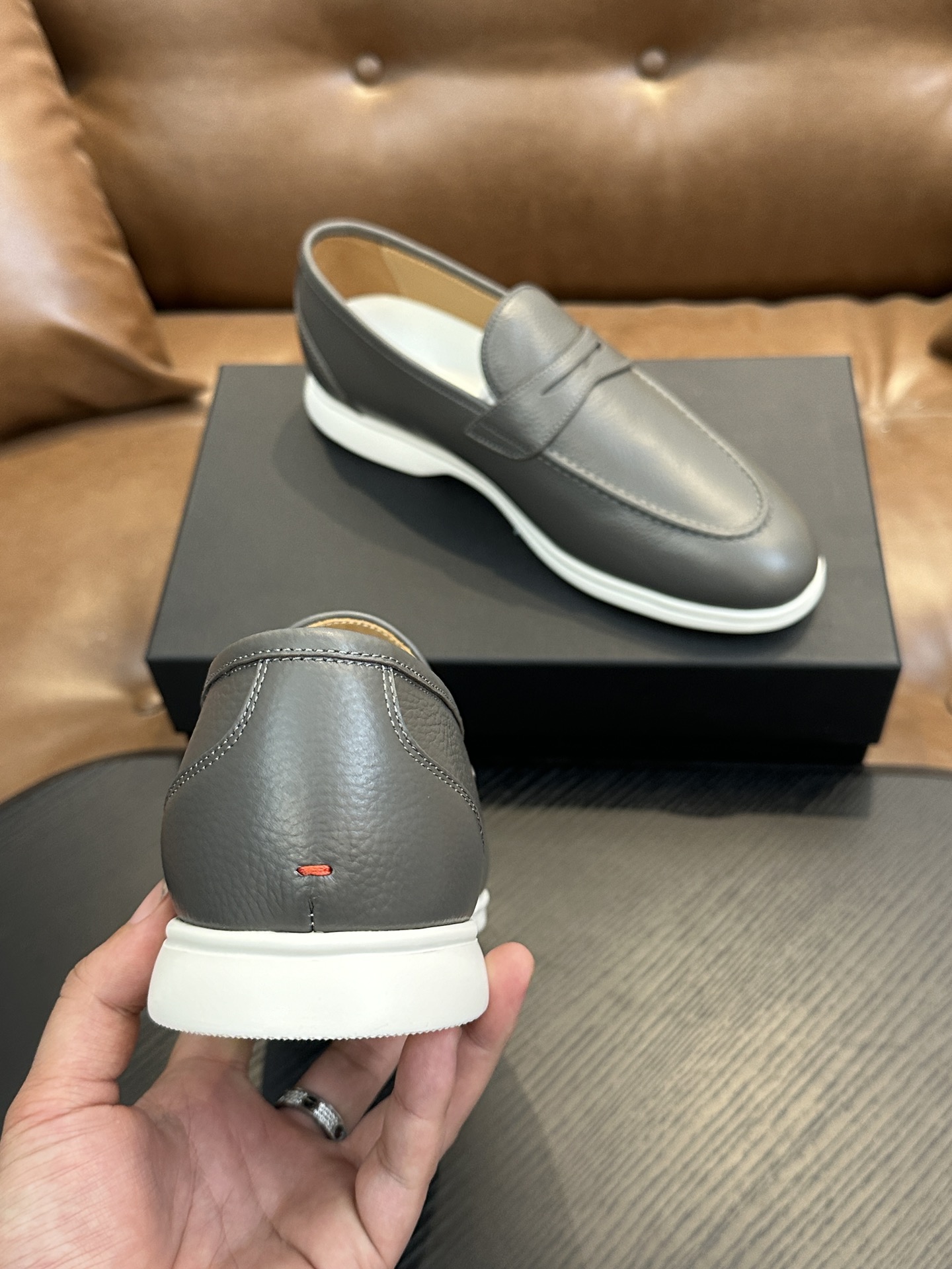 Kiton Men's Gray Leather Penny Loafers Comfortable Breathable Shoes Size 39-44 9 i1743358918 7128 8