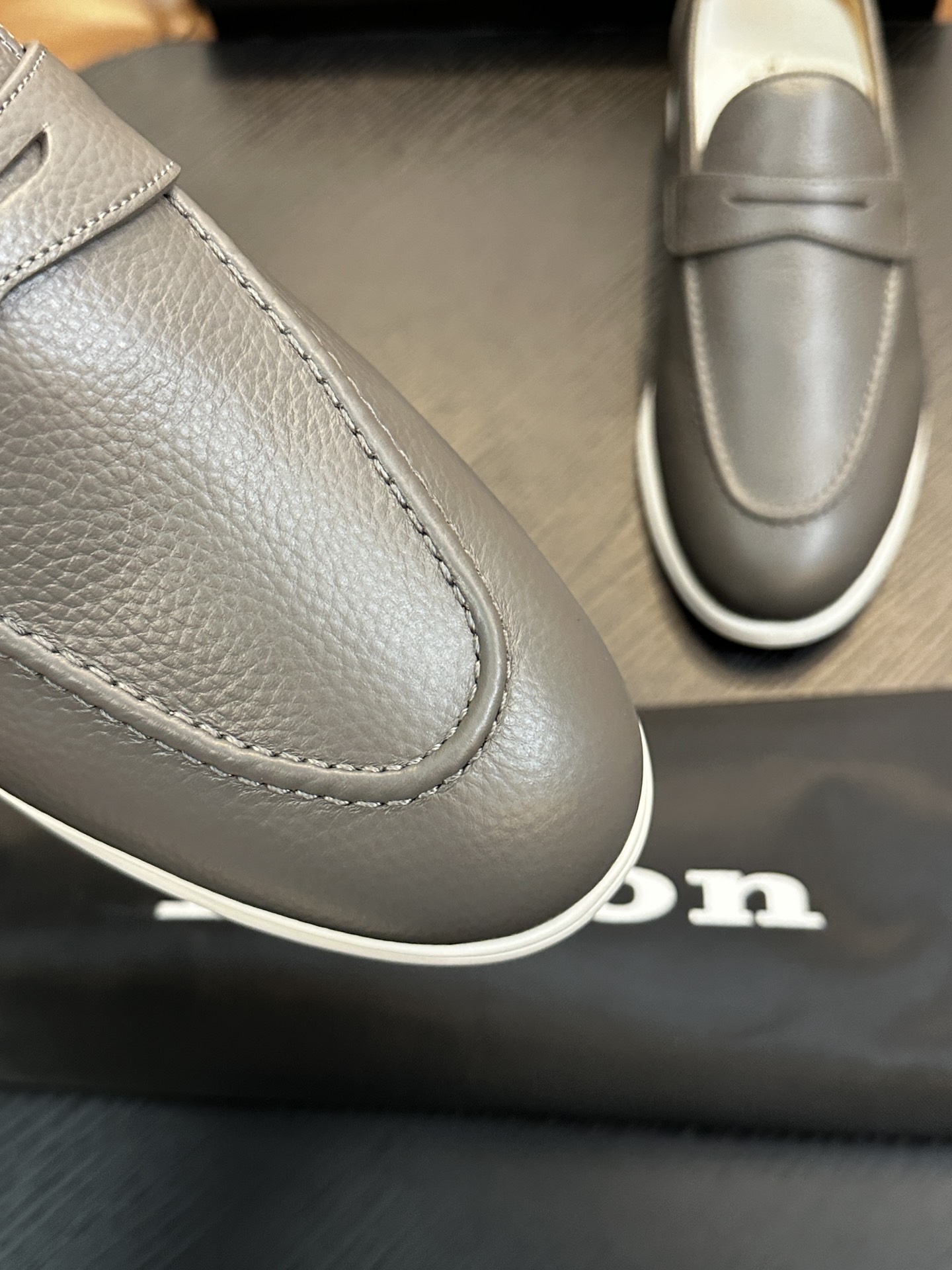 Kiton Men's Gray Leather Penny Loafers Comfortable Breathable Shoes Size 39-44 7 i1743358918 7865 6