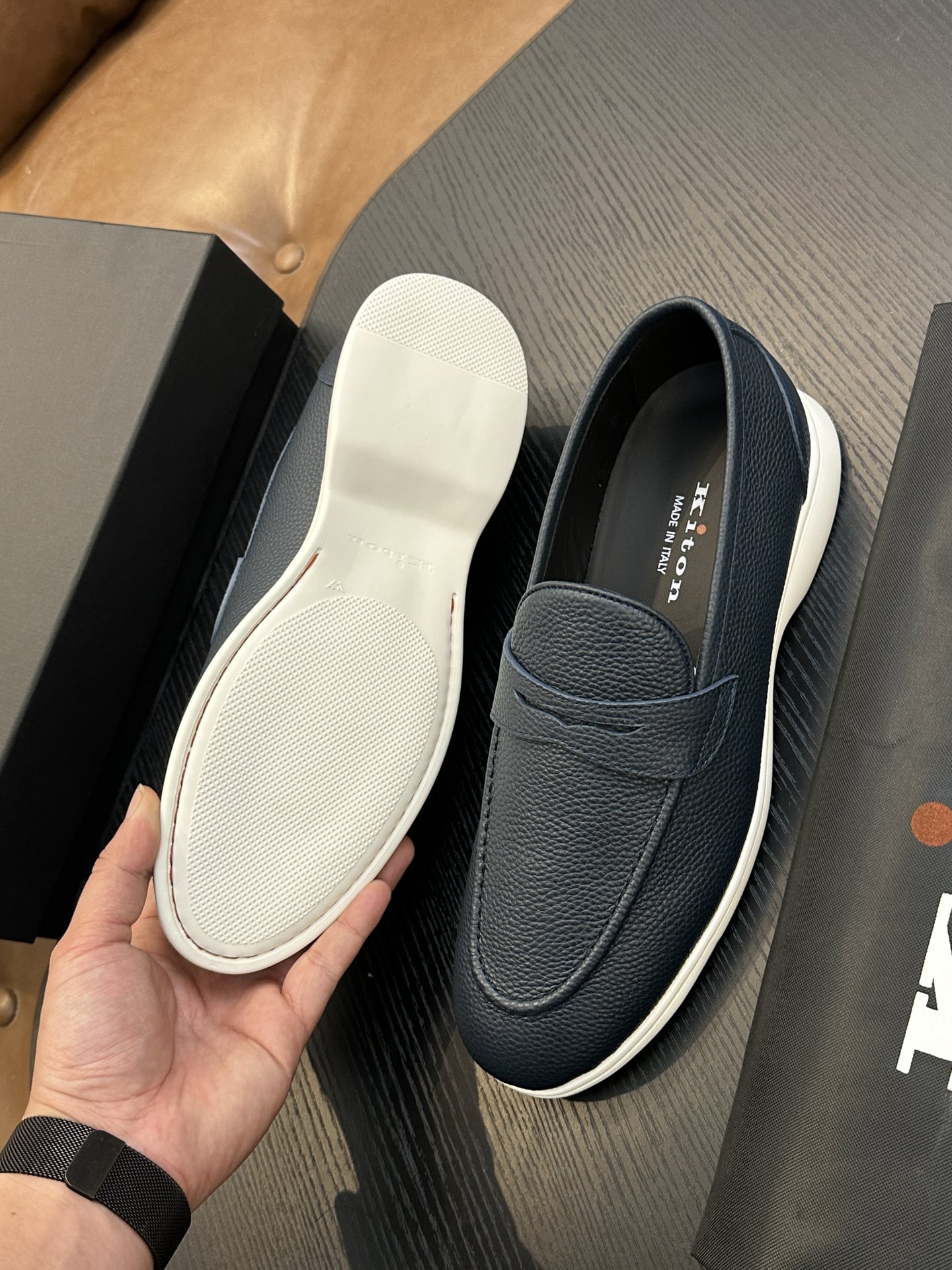 Kiton Men's Leather Loafers - Comfortable & Stylish Slip-On Dress Shoes 10 i1743358927 9228 8