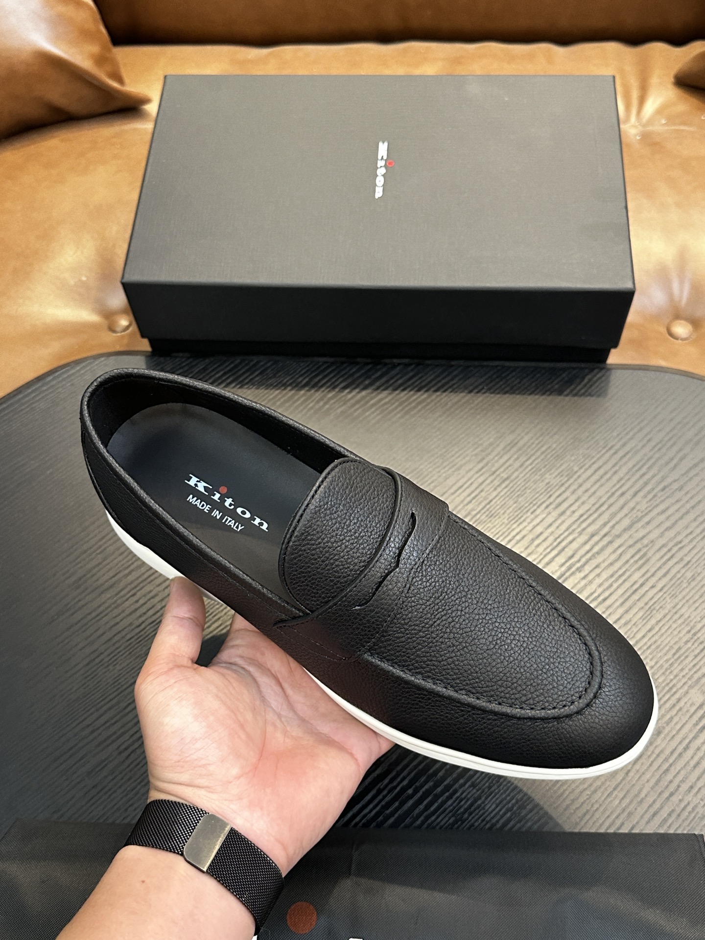 Kiton Men's Black Leather Loafers - Comfortable & Breathable Italian Design 3 i1743358941 2753 0