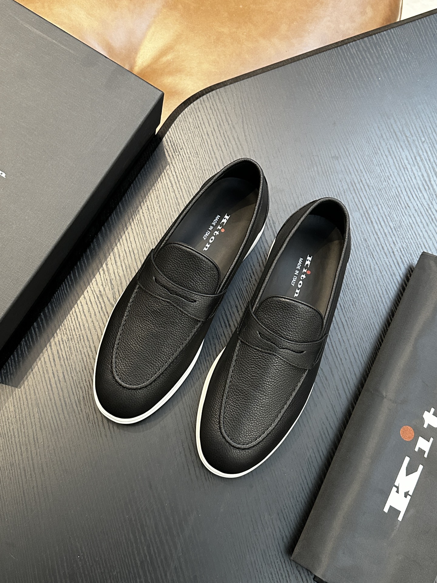 Kiton Men's Black Leather Loafers - Comfortable & Breathable Italian Design 4 i1743358942 2268 0