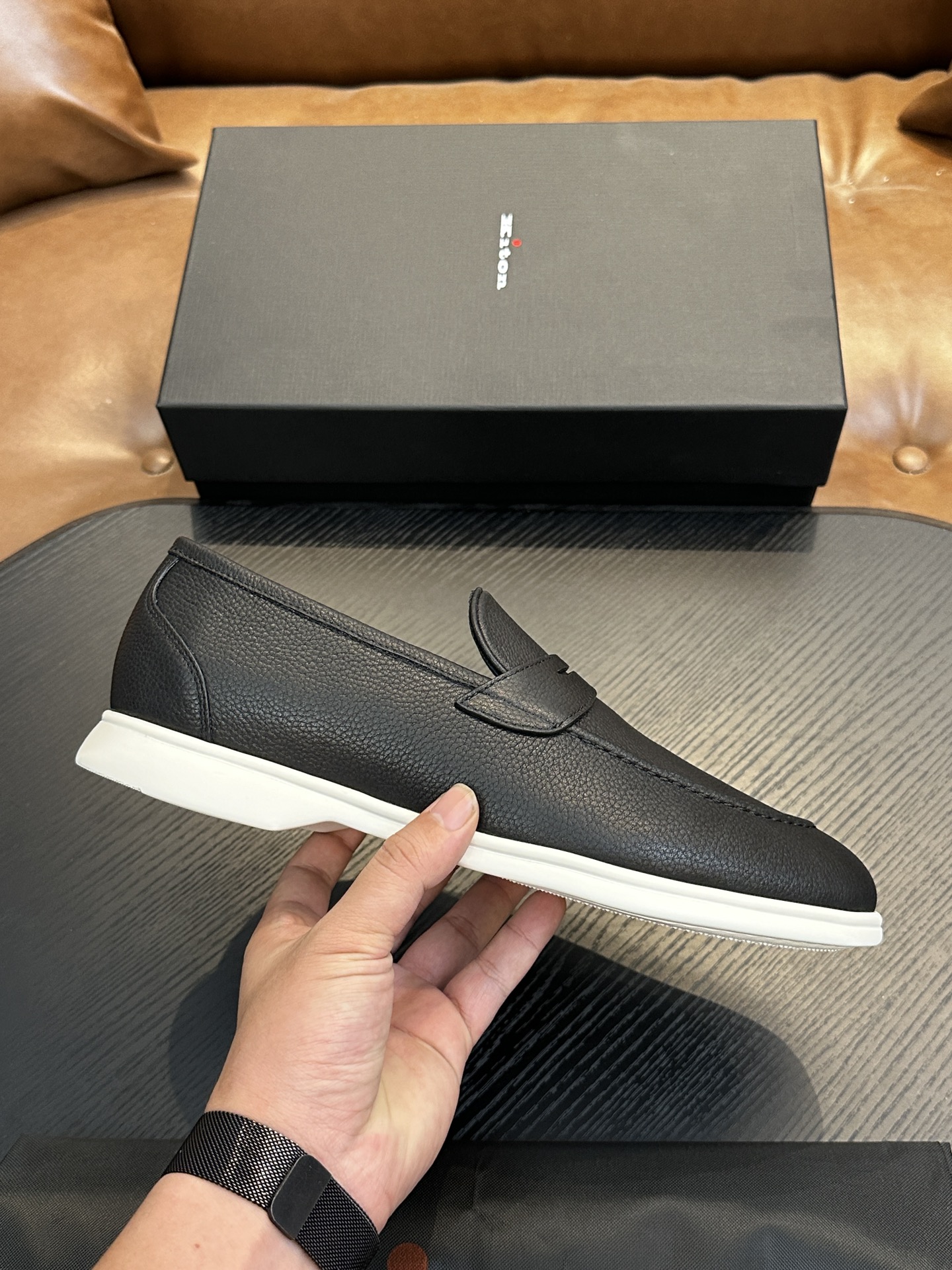 Kiton Men's Black Leather Loafers - Comfortable & Breathable Italian Design 1 Kiton Men's Black Leather Loafers - Comfortable & Breathable Italian Design