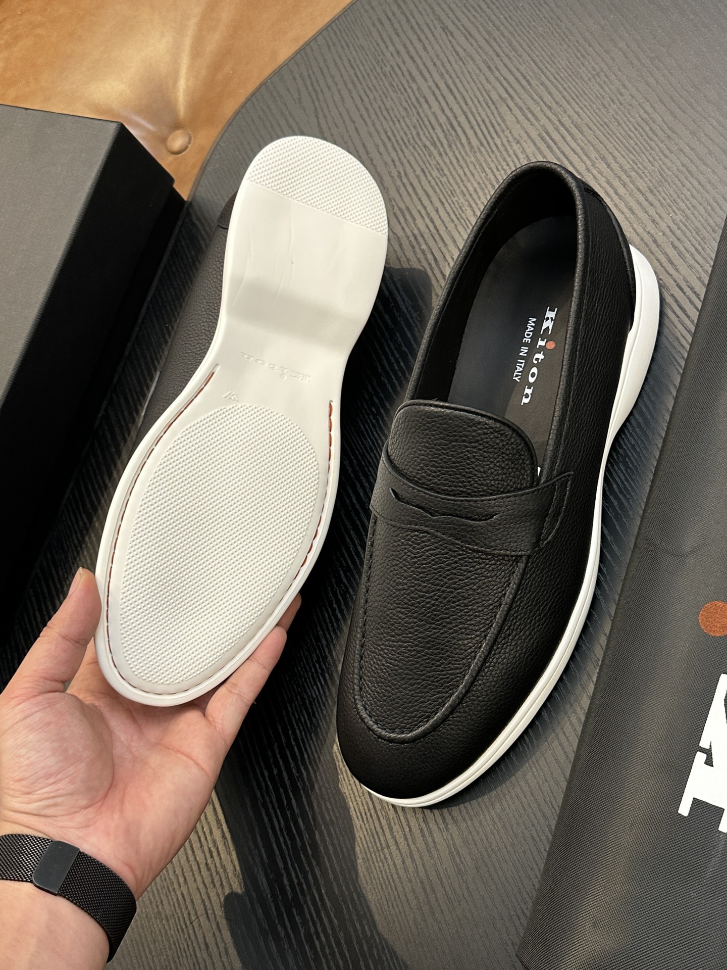 Kiton Men's Black Leather Loafers - Comfortable & Breathable Italian Design 10 i1743358942 5104 0