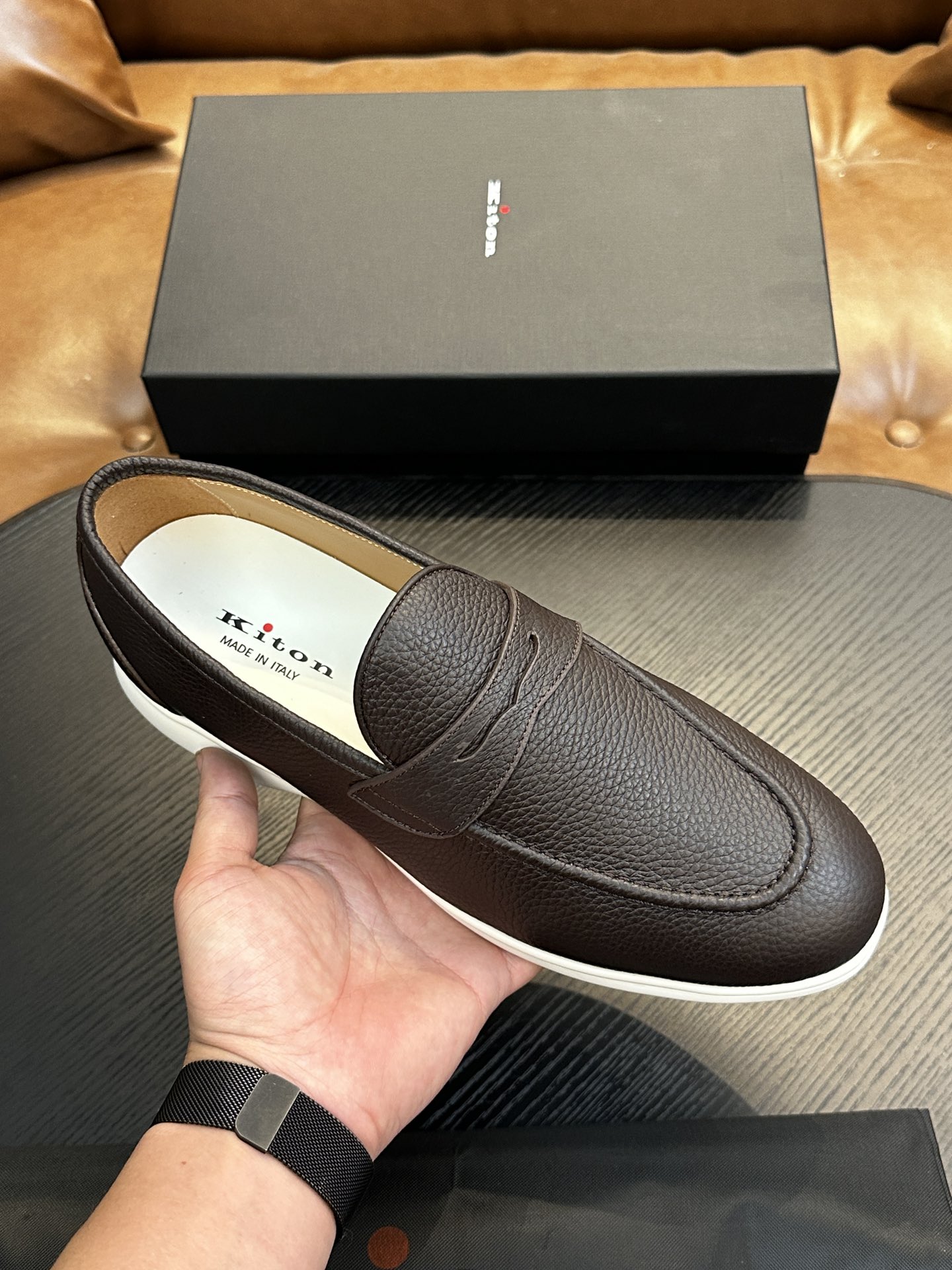 Kiton Men's Calfskin Leather Loafers - Handmade Italian Luxury, Comfortable Fit 3 i1743358959 1053 6