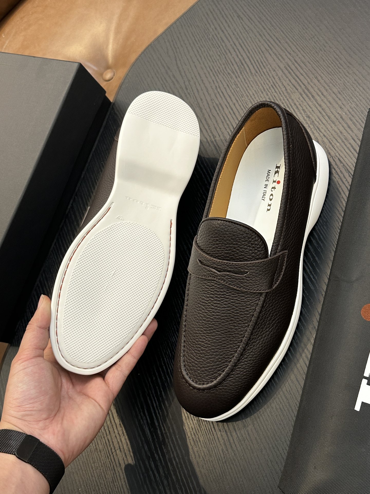 Kiton Men's Calfskin Leather Loafers - Handmade Italian Luxury, Comfortable Fit 10 i1743358959 2706 8
