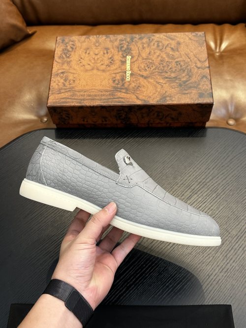 Stefano Ricci Men's Gray Leather Loafer Slip-On Dress Shoes 1 Stefano Ricci Men's Gray Leather Loafer Slip-On Dress Shoes