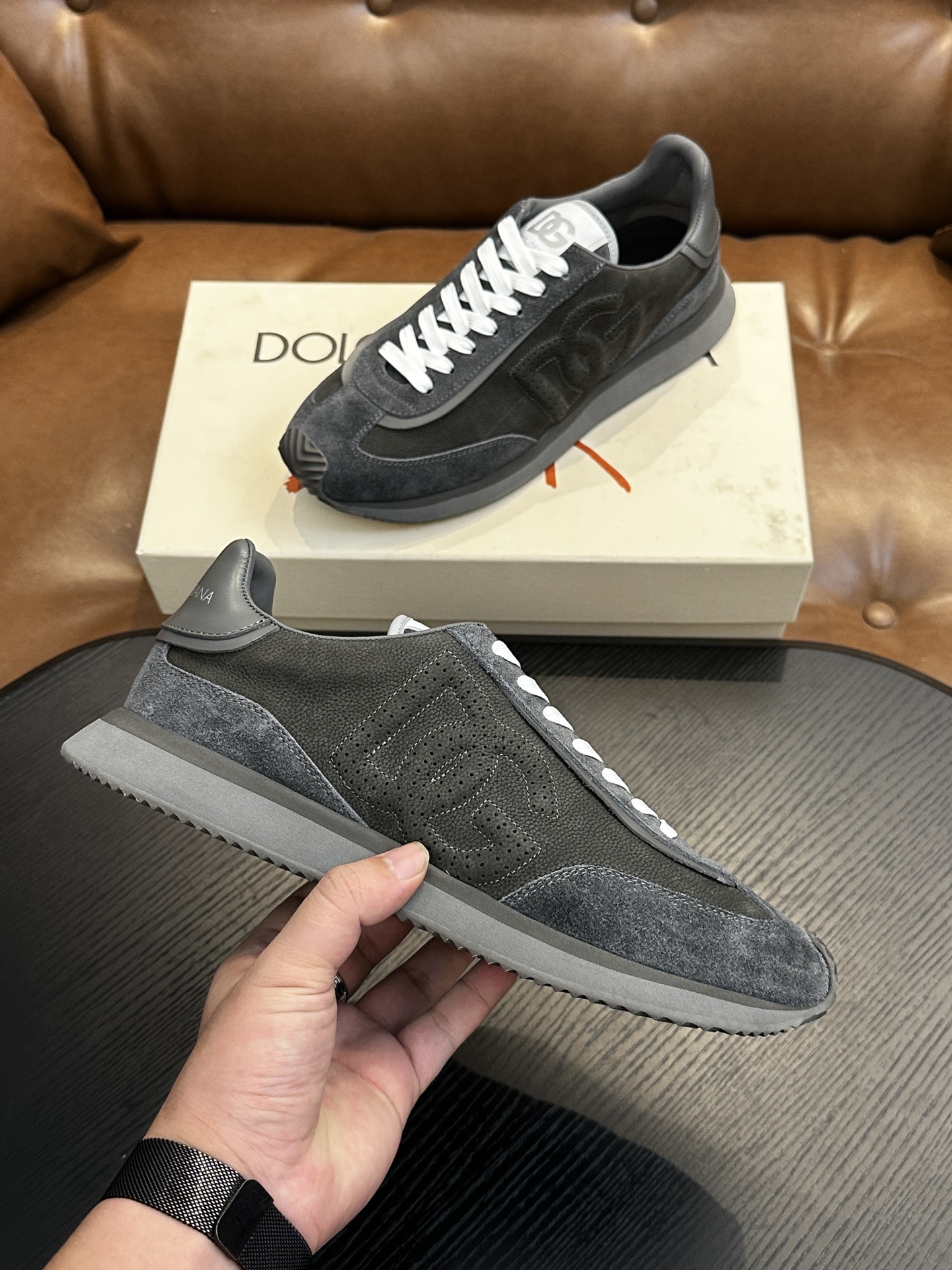Dolce & Gabbana DG Cushion Sneakers - Leather & Velvet Accents, Gray 6 i1756526870 1156 0