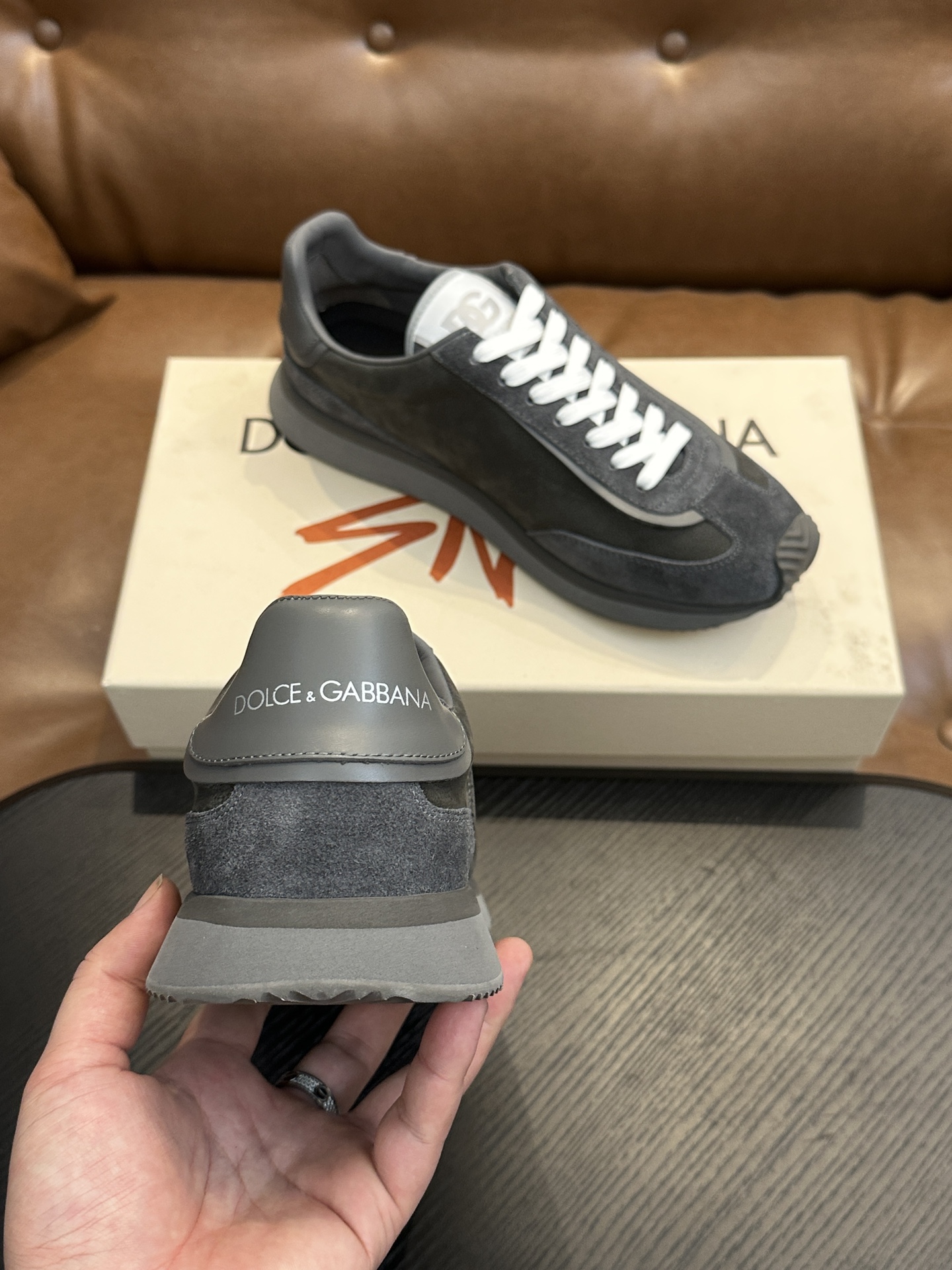Dolce & Gabbana DG Cushion Sneakers - Leather & Velvet Accents, Gray 9 i1756526870 9200 0
