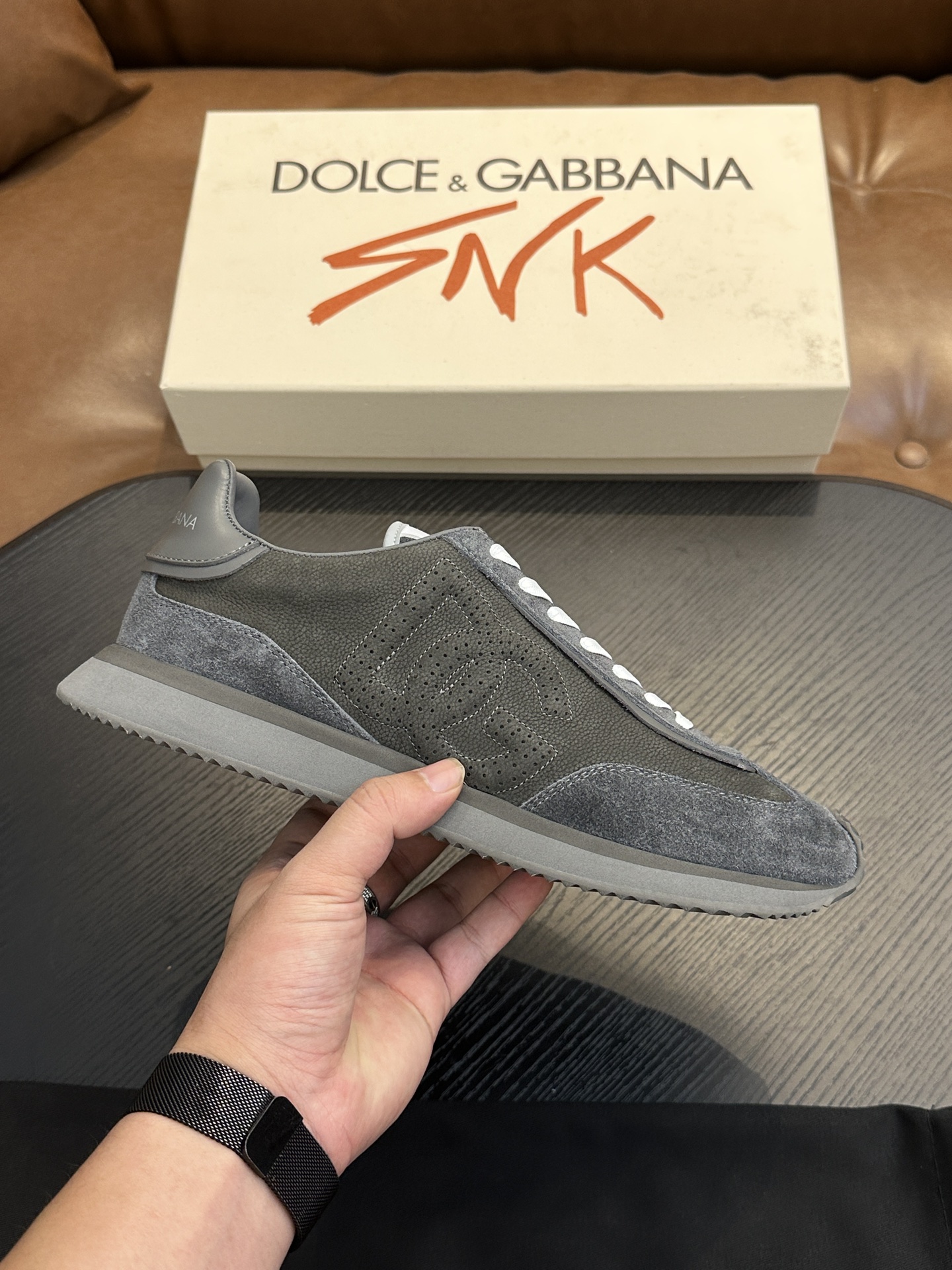 Dolce & Gabbana DG Cushion Sneakers - Leather & Velvet Accents, Gray 2 i1756526871 1300 0