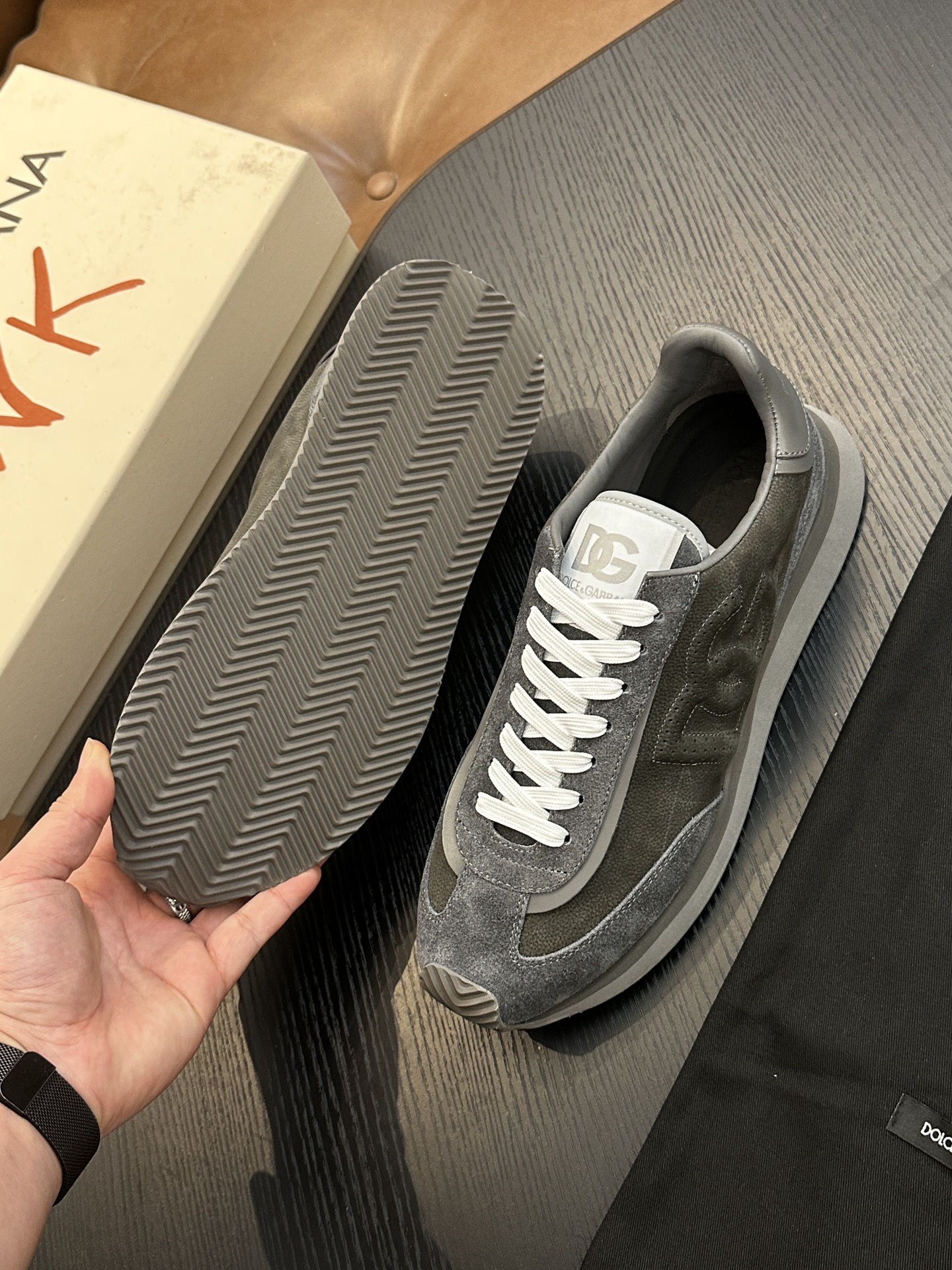Dolce & Gabbana DG Cushion Sneakers - Leather & Velvet Accents, Gray 10 i1756526871 1551 0