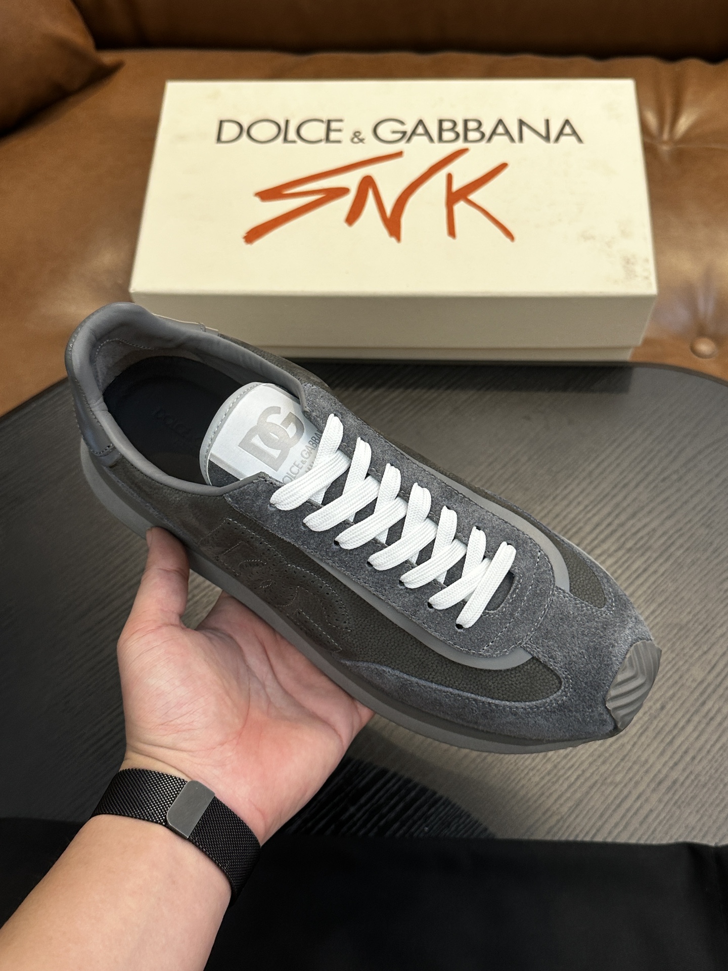 Dolce & Gabbana DG Cushion Sneakers - Leather & Velvet Accents, Gray 3 i1756526871 4314 0