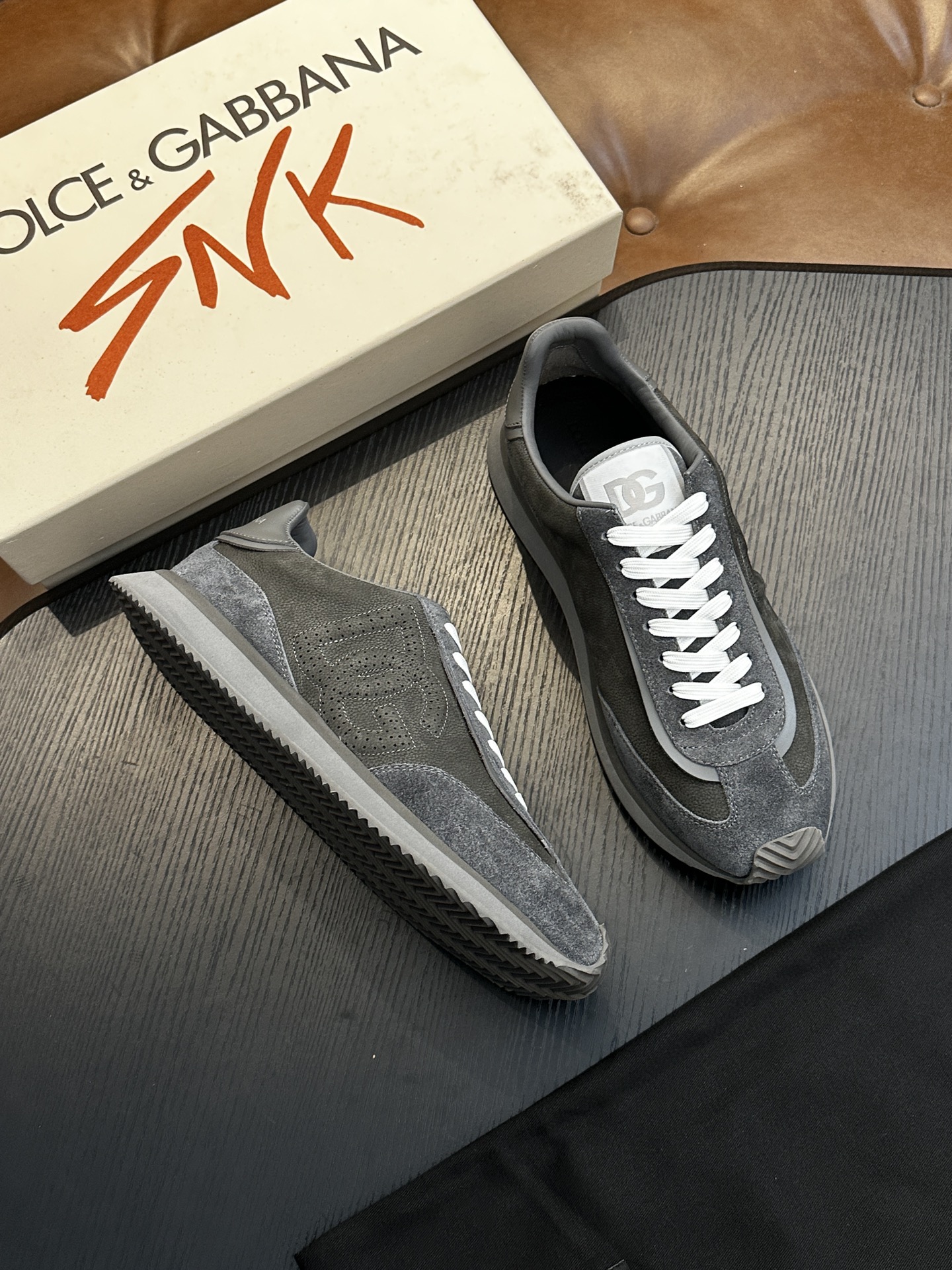 Dolce & Gabbana DG Cushion Sneakers - Leather & Velvet Accents, Gray 5 i1756526871 9457 0