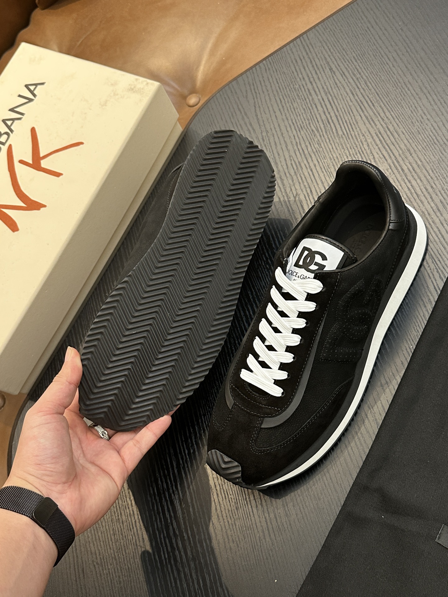 Dolce&Gabbana DG Cushion Sneakers in Black Leather and Velvet 9 i1756526905 7032 0