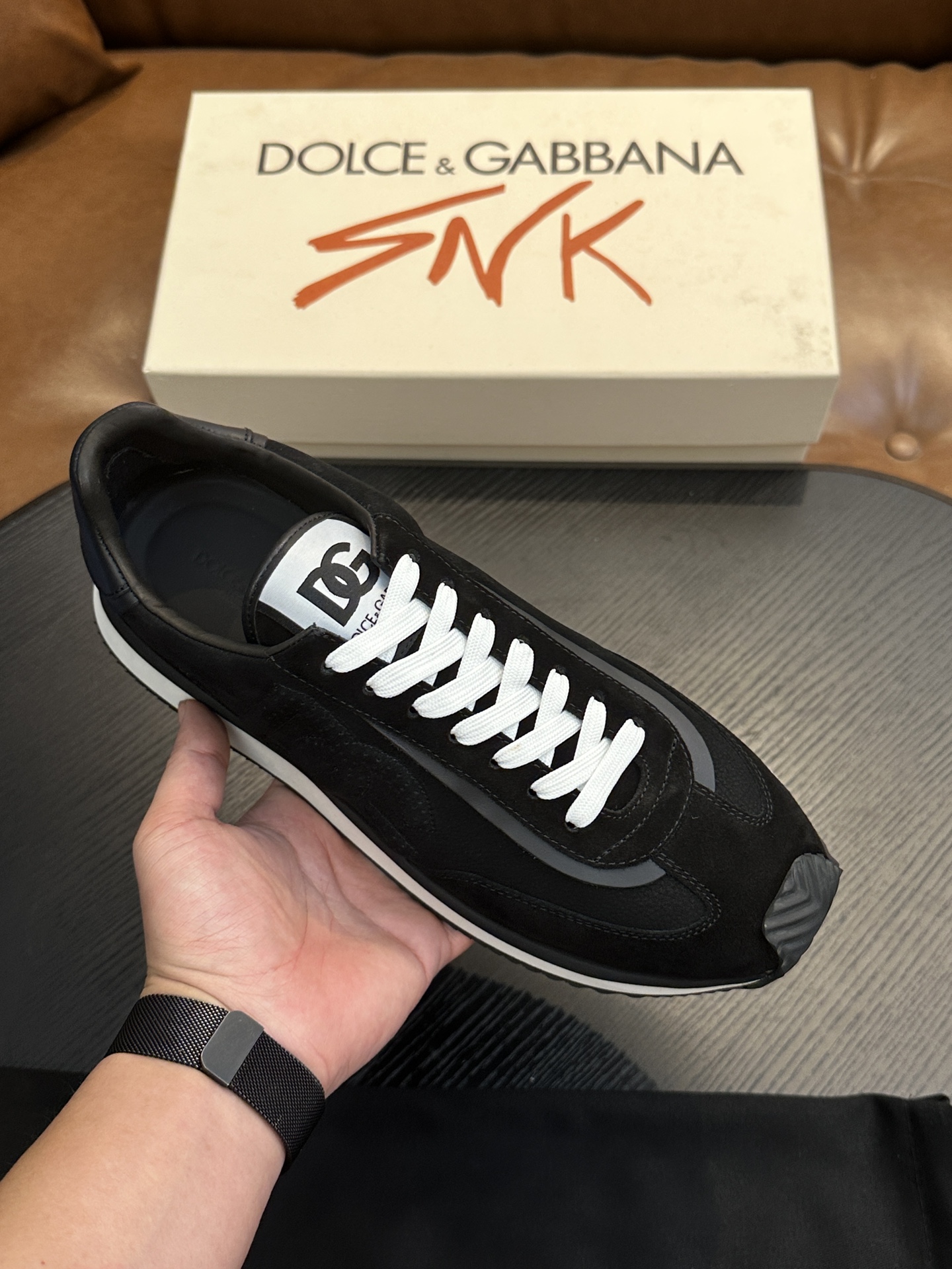 Dolce&Gabbana DG Cushion Sneakers in Black Leather and Velvet 2 i1756526905 8962 0