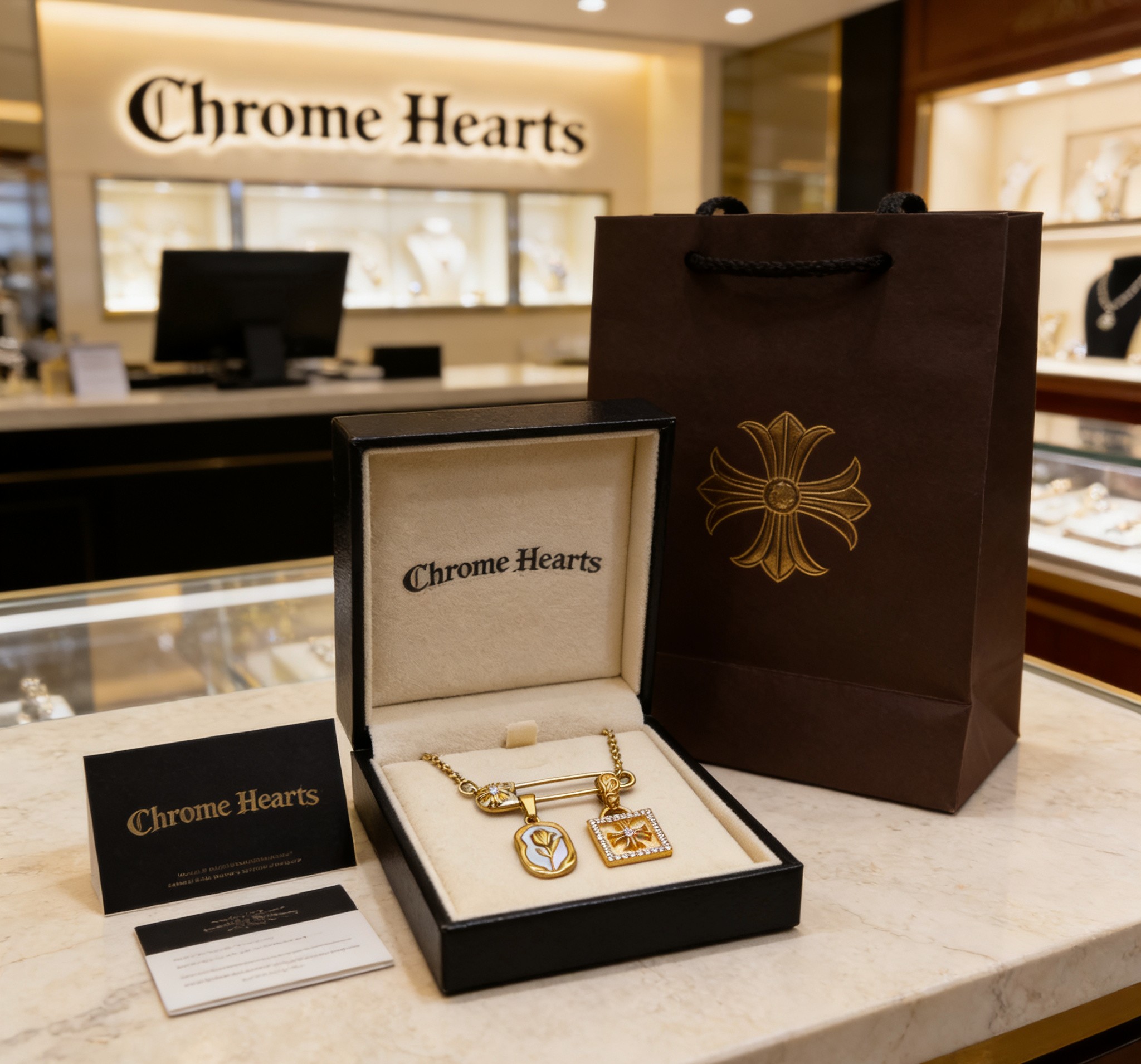 Chrome Hearts 克罗心胸针链 十字花造型极具辨识度 尖锐棱角彰显不羁态度 别在领口 为简约穿搭增添亮点