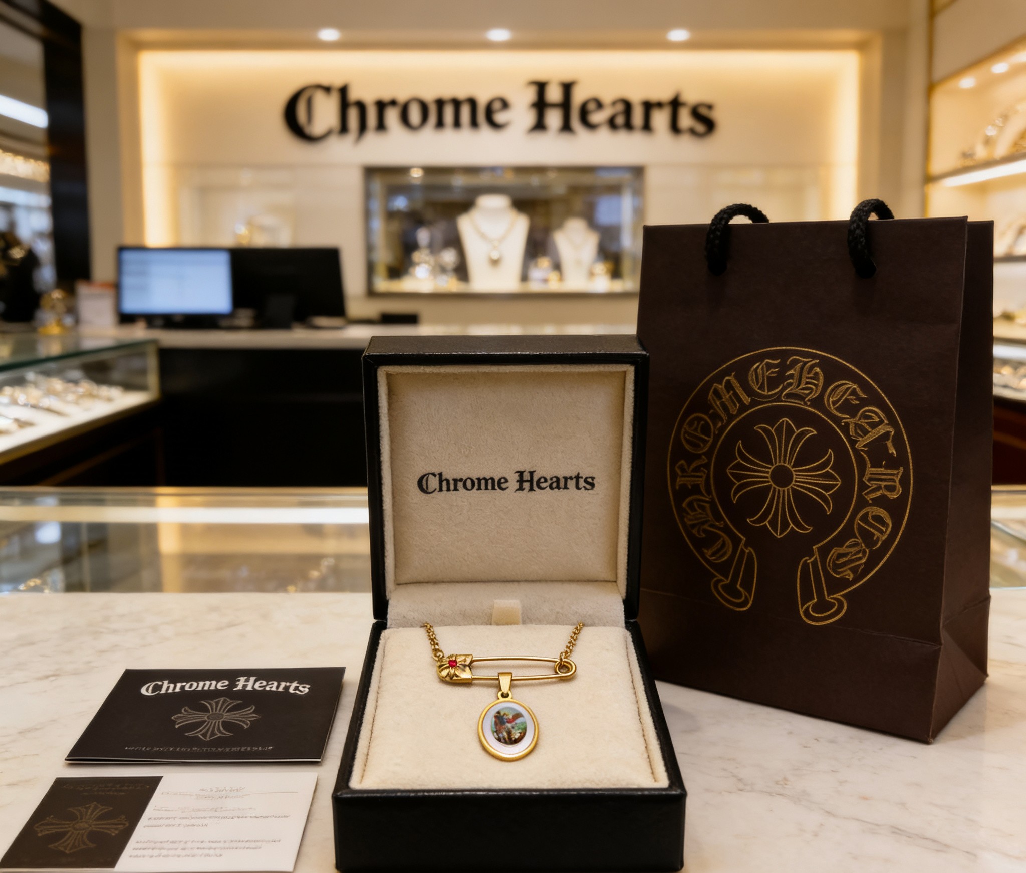 Chrome Hearts 克罗心胸针链 十字花造型极具辨识度 尖锐棱角彰显不羁态度 别在领口 为简约穿搭增添亮点
