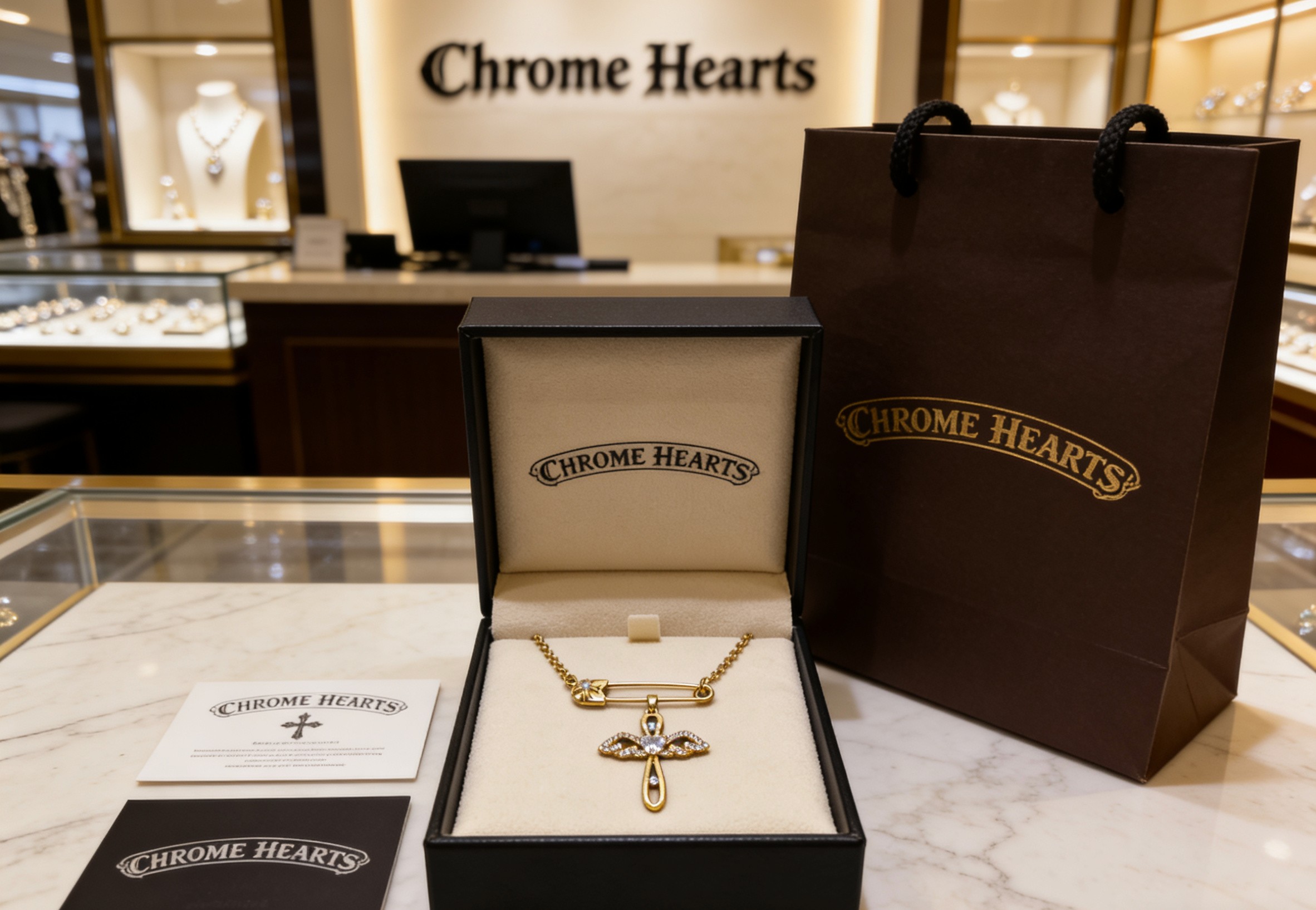 Chrome Hearts 克罗心镀金带钻别针项链成功狙击我的审美 刚拆封 它沉甸甸的分量就带来十足高级感 项链采用高品质镀金工艺