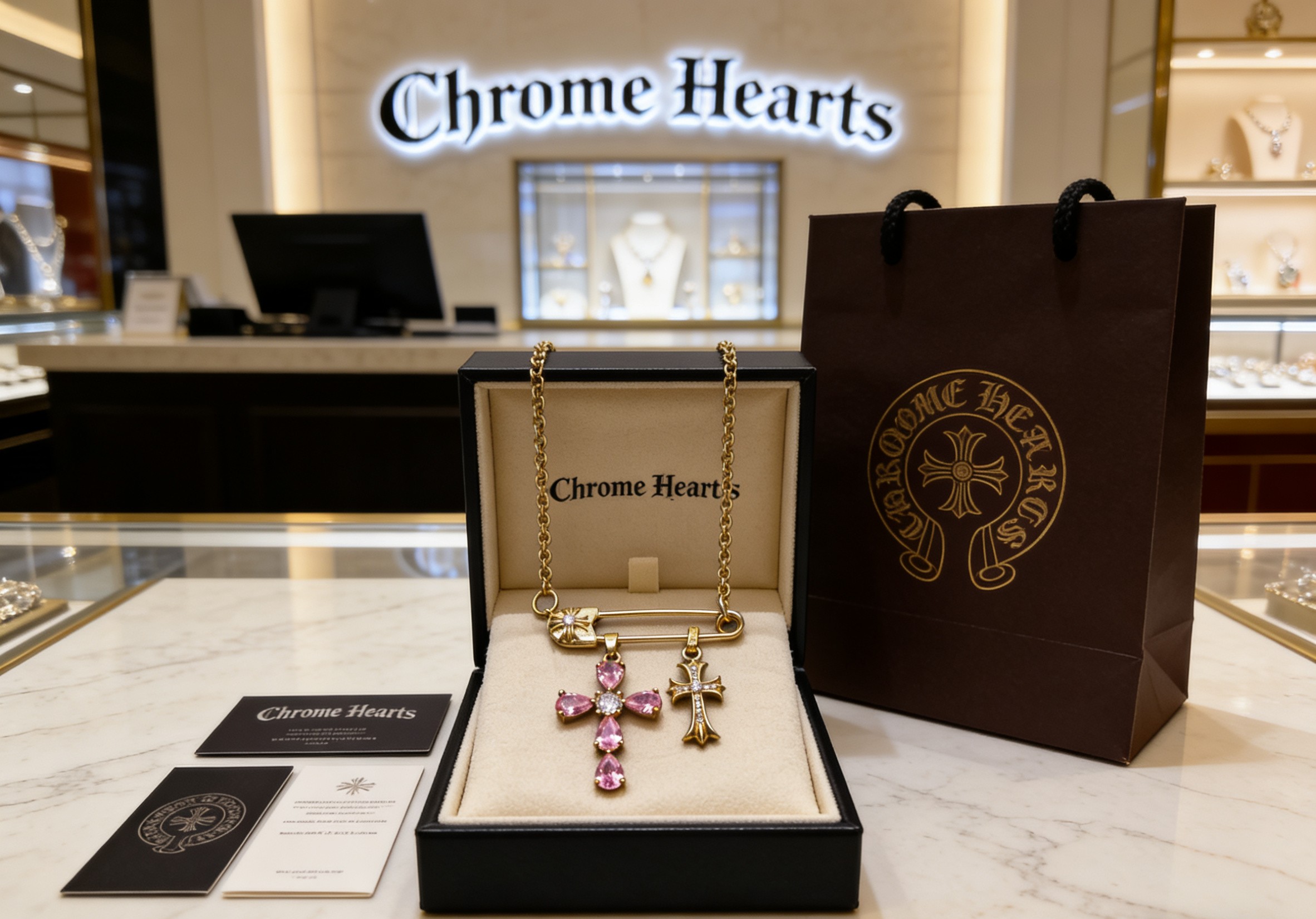 Chrome Hearts 克罗心镀金带钻别针项链成功狙击我的审美 刚拆封 它沉甸甸的分量就带来十足高级感 项链采用高品质镀金工艺