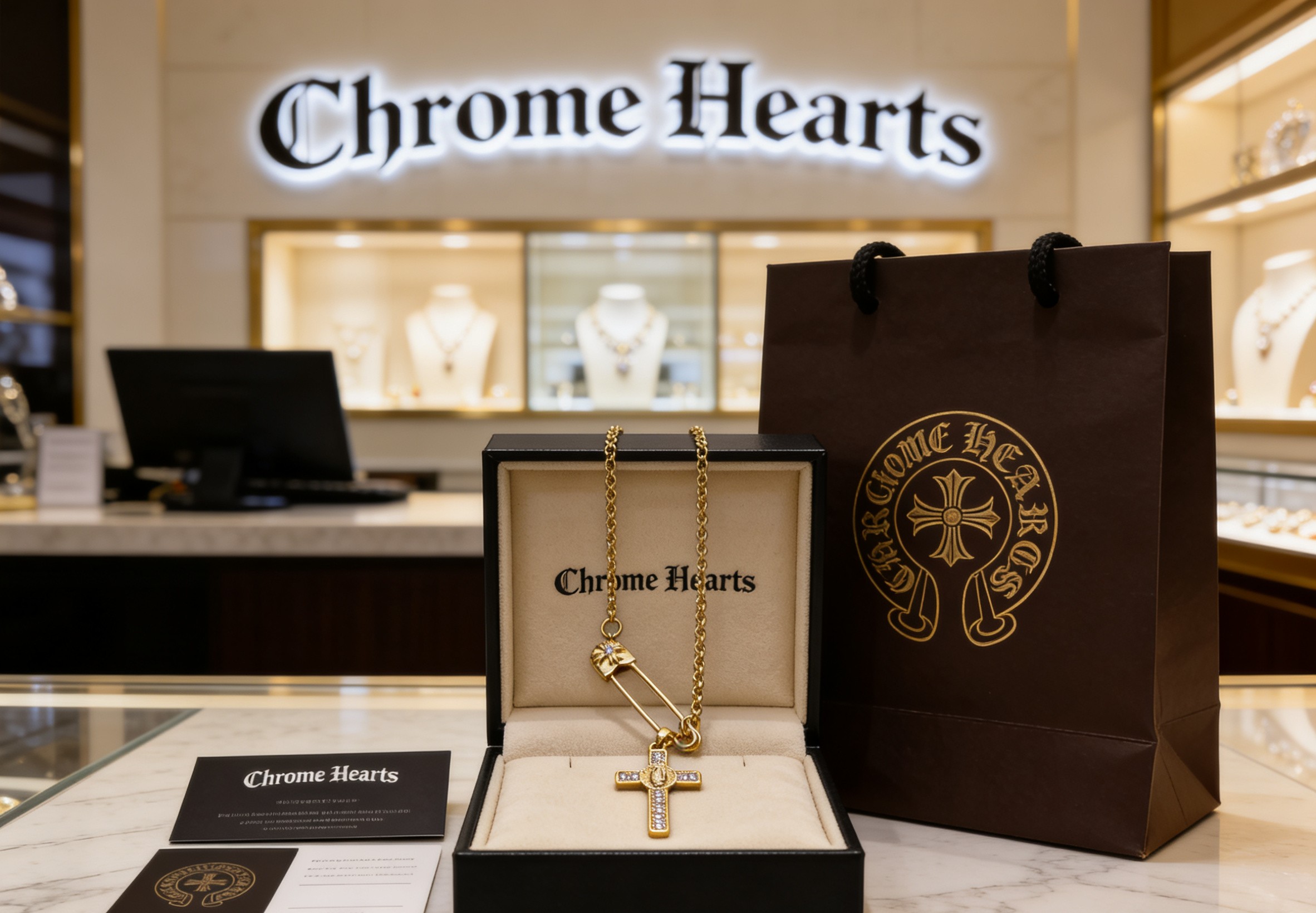 Chrome Hearts 克罗心镀金带钻别针项链成功狙击我的审美 刚拆封 它沉甸甸的分量就带来十足高级感 项链采用高品质镀金工艺