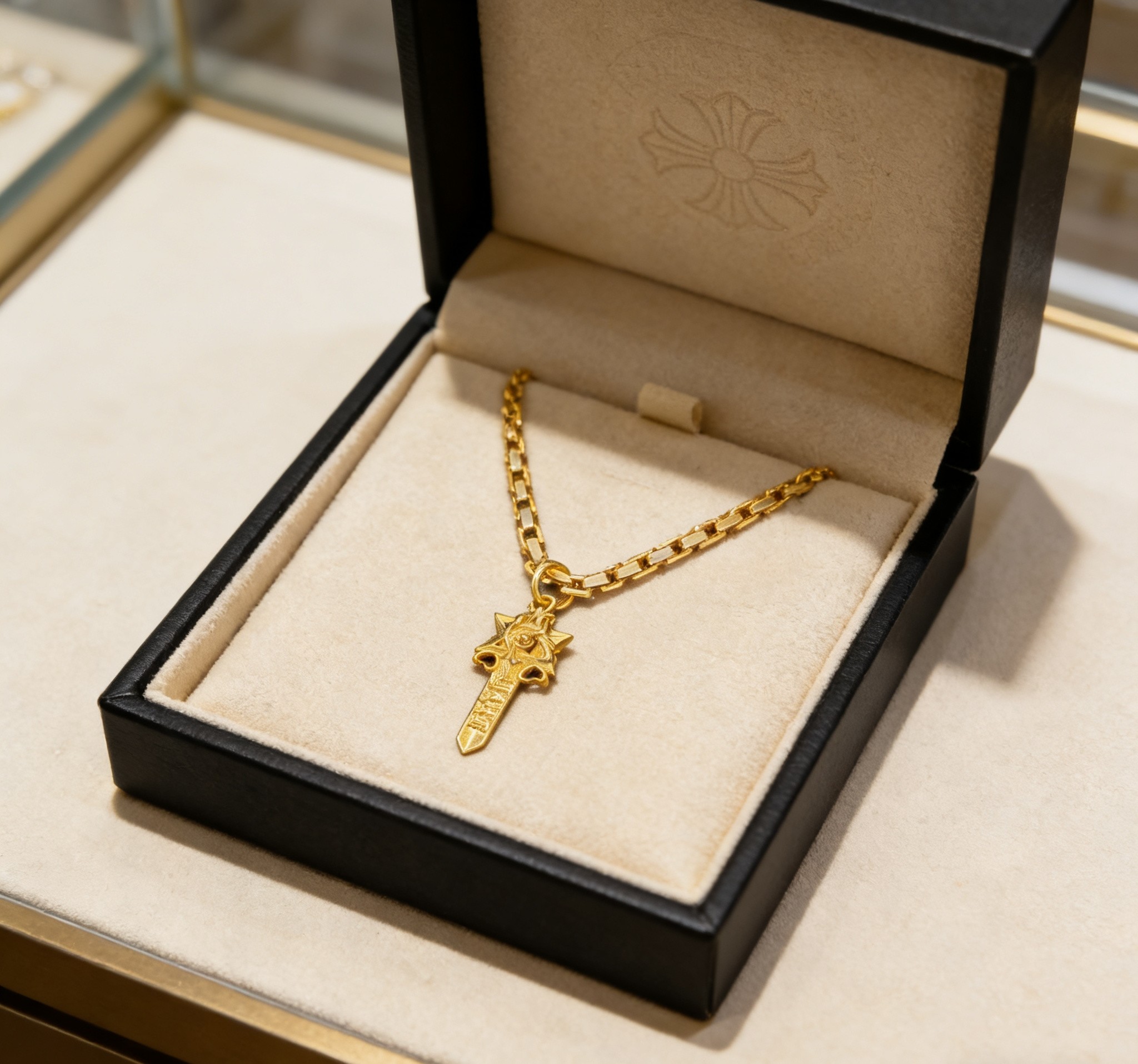 Chrome Hearts 2026 推荐𝐂𝐡𝐫𝐨𝐦𝐞 𝐡𝐞𝐚𝐫𝐭𝐬 克罗心项链 ，黄金色六芒星圣剑吊坠