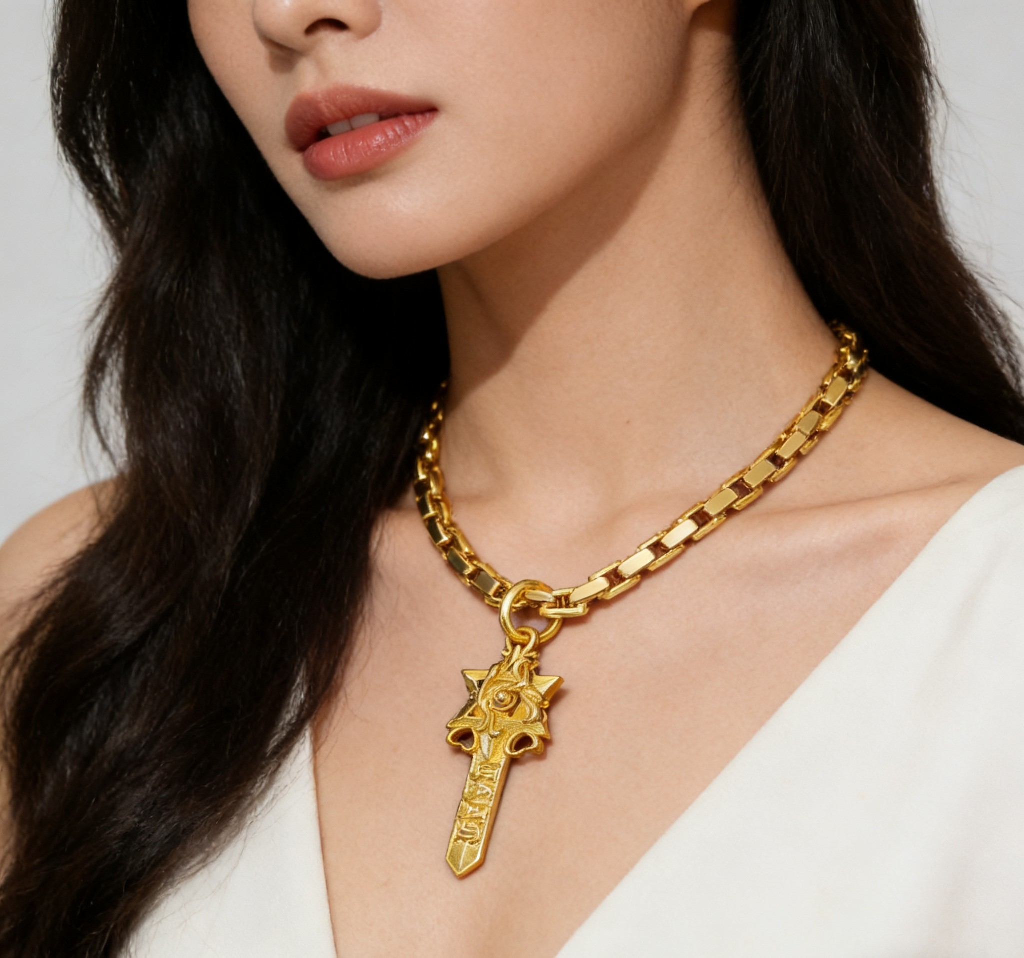 Chrome Hearts 2026 推荐𝐂𝐡𝐫𝐨𝐦𝐞 𝐡𝐞𝐚𝐫𝐭𝐬 克罗心项链 ，黄金色六芒星圣剑吊坠