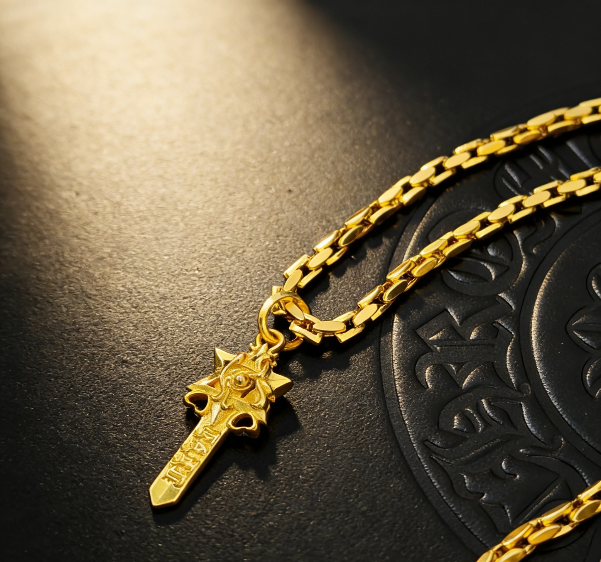 Chrome Hearts 2026 推荐𝐂𝐡𝐫𝐨𝐦𝐞 𝐡𝐞𝐚𝐫𝐭𝐬 克罗心项链 ，黄金色六芒星圣剑吊坠