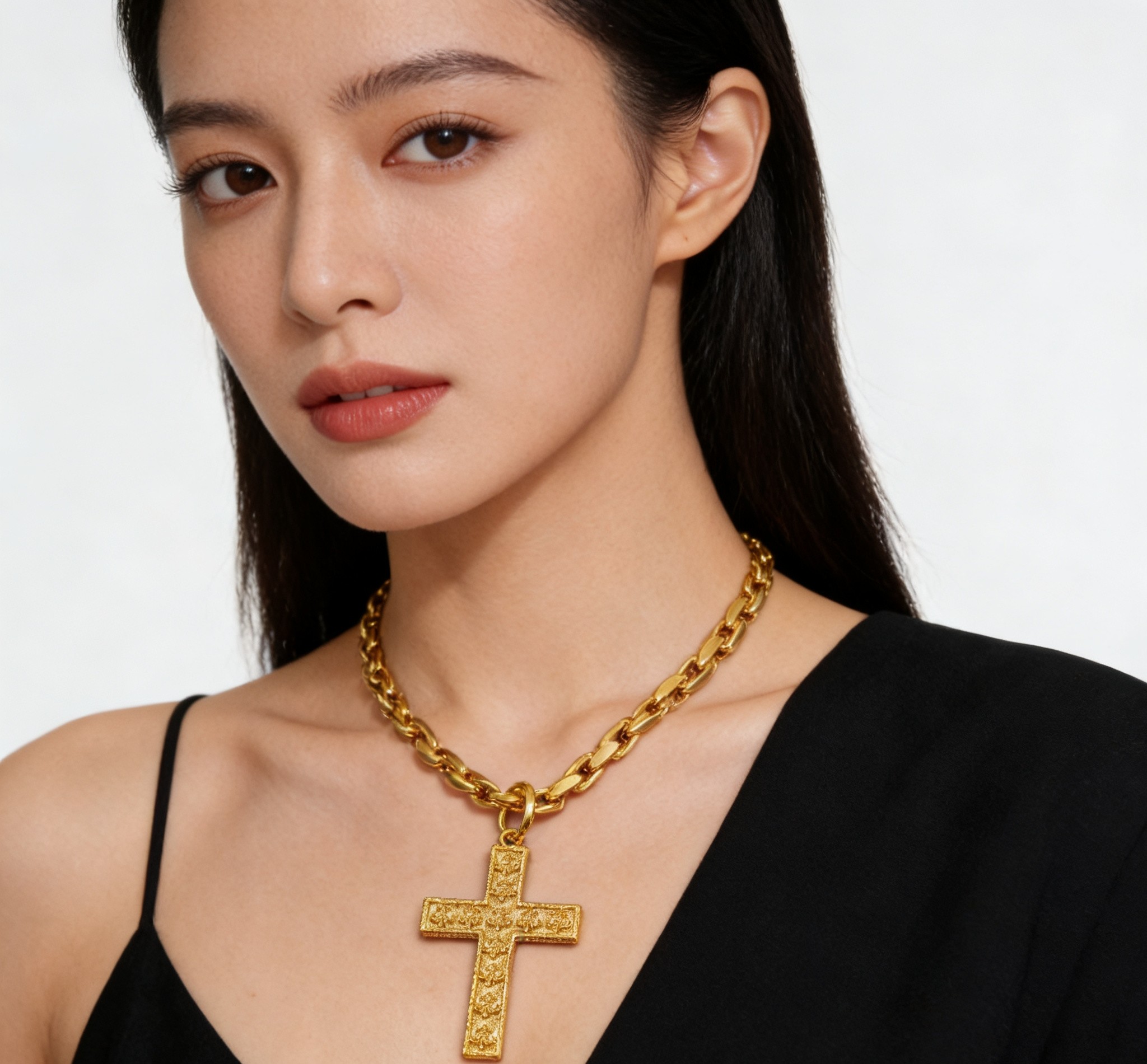 Chrome Hearts 2026 推荐𝐂𝐡𝐫𝐨𝐦𝐞 𝐡𝐞𝐚𝐫𝐭𝐬 克罗心项链 ，黄金色满刻童军花十字吊坠